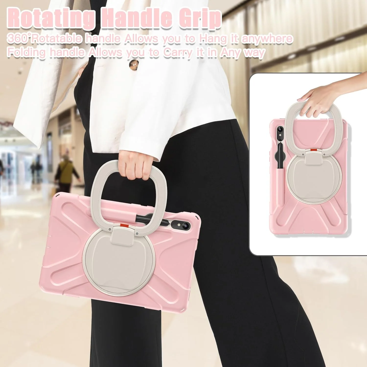 کاور تبلت Gruattreay مناسب برای تبلت سامسونگ Galaxy Tab S10 FE 10.9 اینچ 2025 مدل SM-X520/X526B/X528U، کاور مقاوم در برابر ضربه با استند حلقه ای چرخان 360 درجه/دستگیره/نگهدارنده قلم/بند شانه (صورتی)