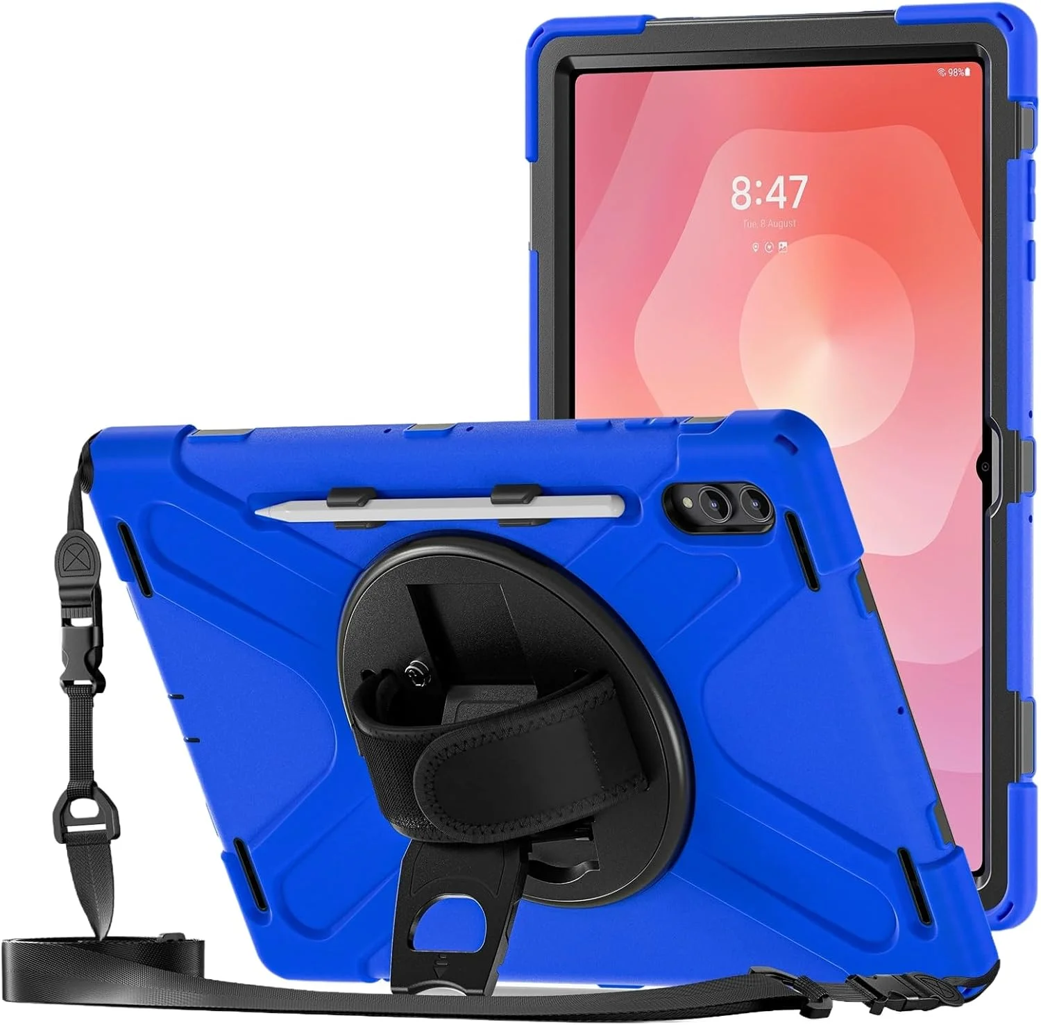 کاور تبلت ضد ضربه Gruattreay سازگار با Samsung Galaxy Tab S11 Ultra 14.6 اینچ (2025)، کاور سیلیکونی قابل حمل با بند مچی چرخان و بند قابل تنظیم (آبی)
