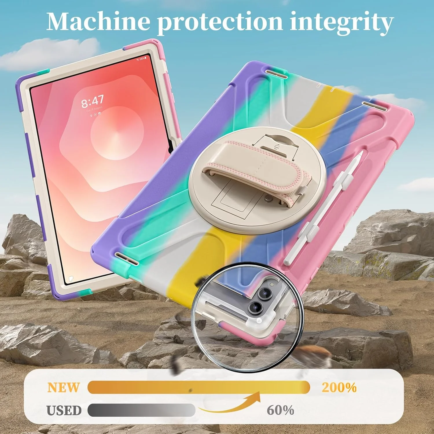 کاور تبلت ضد ضربه Gruattreay سازگار با Samsung Galaxy Tab S11 Ultra 14.6 اینچ (2025)، کاور سیلیکونی قابل حمل با بند مچی چرخان و بند قابل تنظیم (آبی)