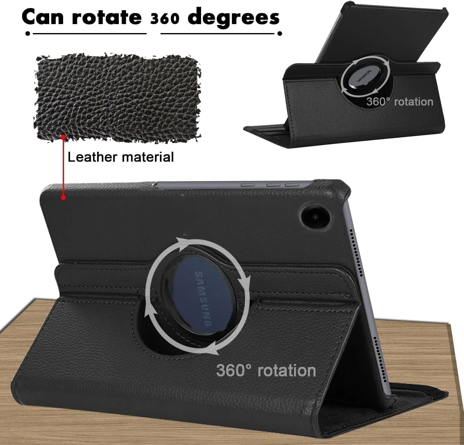 کاور چرمی محافظ تبلت سامسونگ گلکسی تب A9+ 11 اینچ 2023، با قابلیت استند و خواب/بیدار شدن خودکار، مشکی