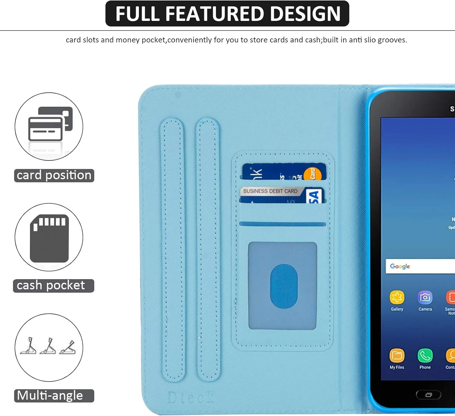 کیف چرمی محافظ تبلت Dteck Folio برای گلکسی تب A 8.0 (مدل 2018) - SM-T387، طرح پروانه آبی زیبا با پایه قابل تنظیم و جای کارت