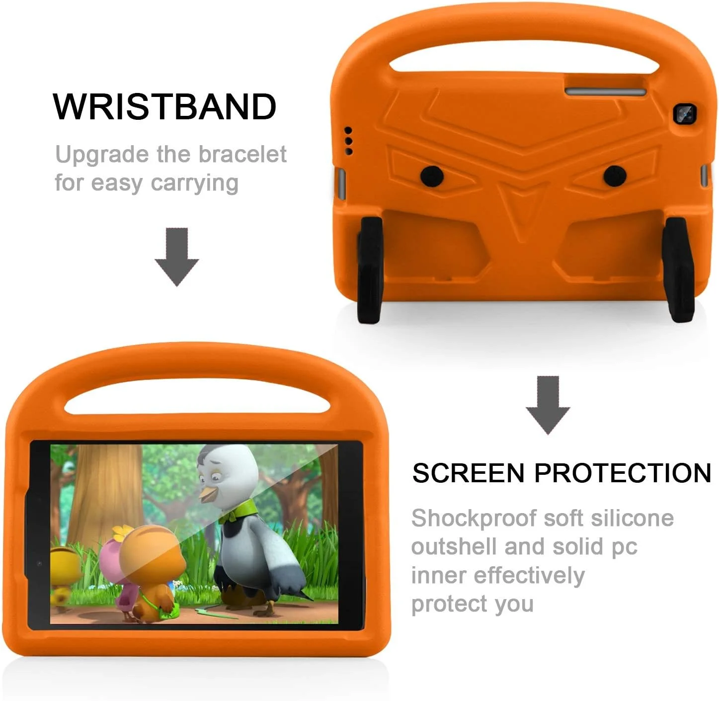 کیف تبلت مسافرتی XNCVBD مناسب برای تبلت سامسونگ گلکسی T290 / T295، جنس سیلیکونی، ضد ضربه، دارای دسته و پایه (نارنجی)