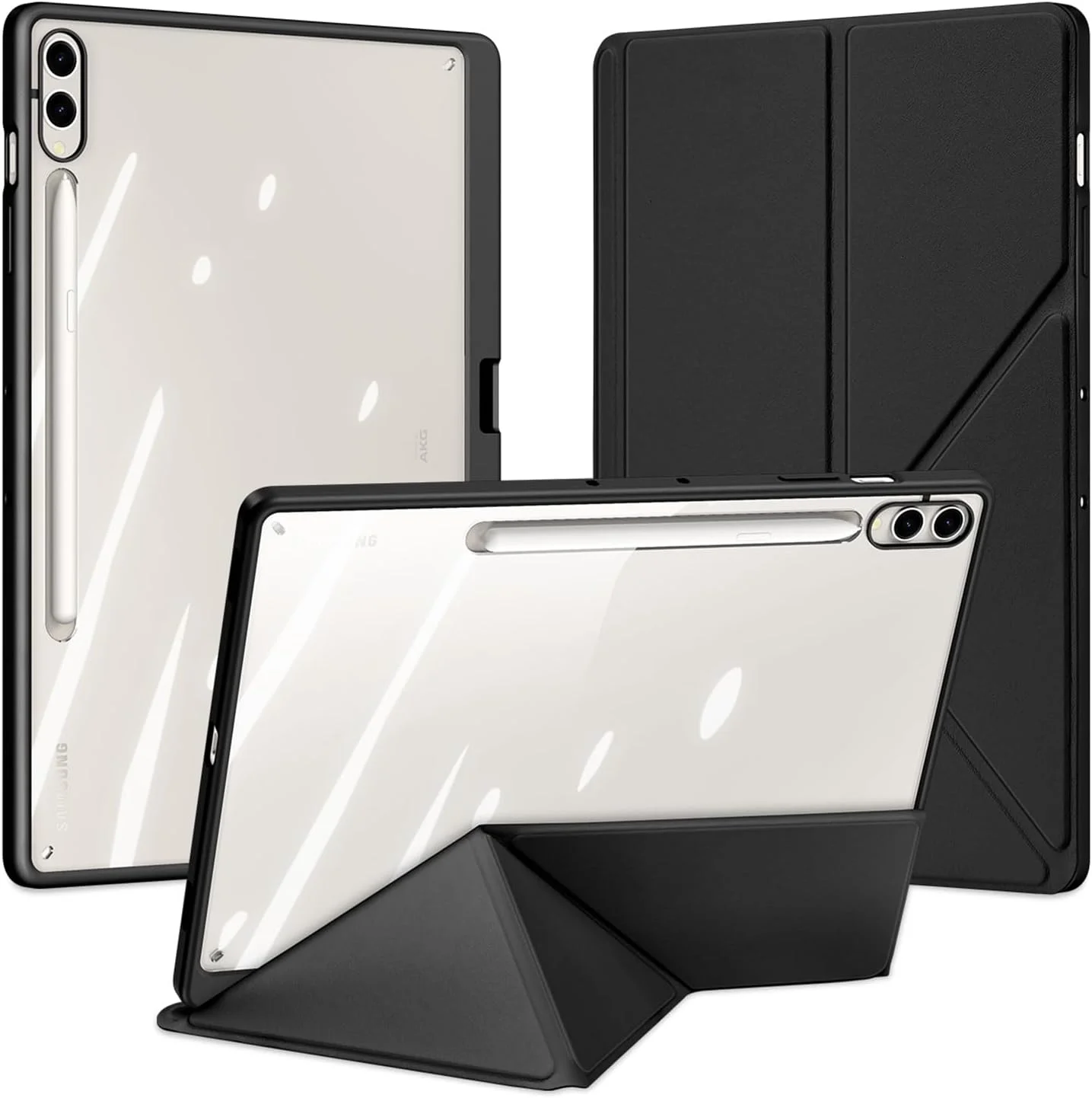 کیف جداشدنی سری Magi DUX DUCIS برای Samsung Galaxy Tab S10 Plus/S9 Plus/S9 FE Plus - کاور محافظ باریک با استند چند زاویه ای اوریگامی، حالت خواب/بیدار خودکار و نگهدارنده قلم S - مشکی