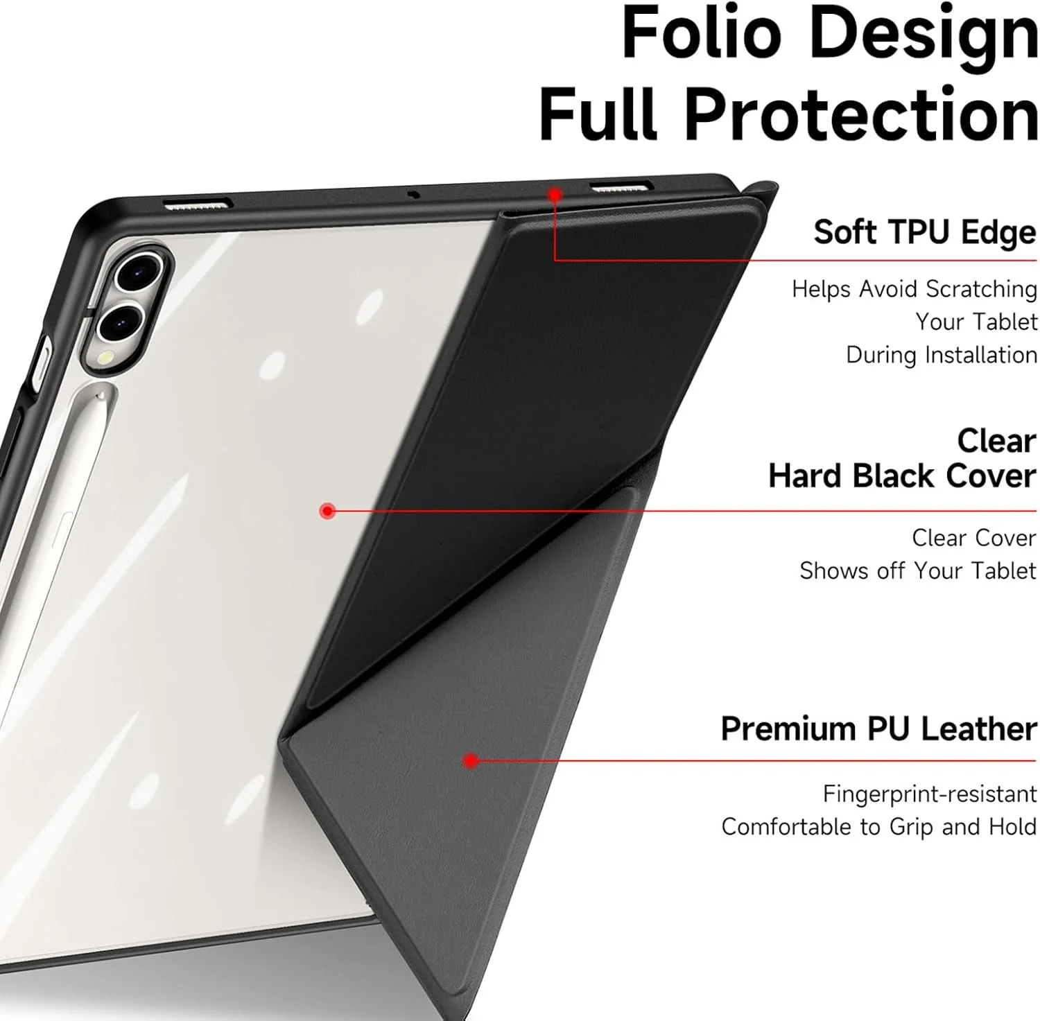 کیف جداشدنی سری Magi DUX DUCIS برای Samsung Galaxy Tab S10 Plus/S9 Plus/S9 FE Plus - کاور محافظ باریک با استند چند زاویه ای اوریگامی، حالت خواب/بیدار خودکار و نگهدارنده قلم S - مشکی