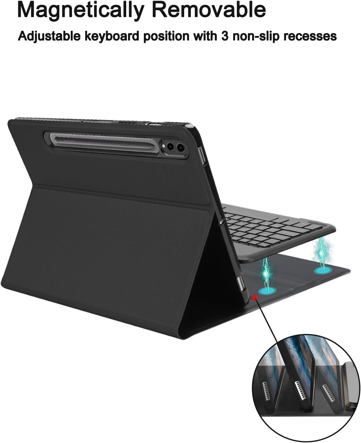 کیبورد کاور برای Samsung Galaxy Tab S10 Ultra 14.6 اینچ 2024 - کیبورد کاور Galaxy Tab S9 Ultra، صفحه کلید بی سیم بلوتوث جداشدنی با طرح QWERTY UK، کاور هوشمند مشکی