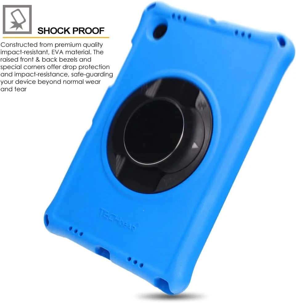 کیف ضربه گیر TECHGEAR سازگار با تبلت سامسونگ گلکسی تب A8 10.5 اینچ 2022 (SM-X200 / SM-X205)، مقاوم در برابر ضربه، محافظ نرم، با بدنه خوش دست، دارای پایه، نگهدارنده، محافظ صفحه نمایش، مناسب کودکان [آبی]