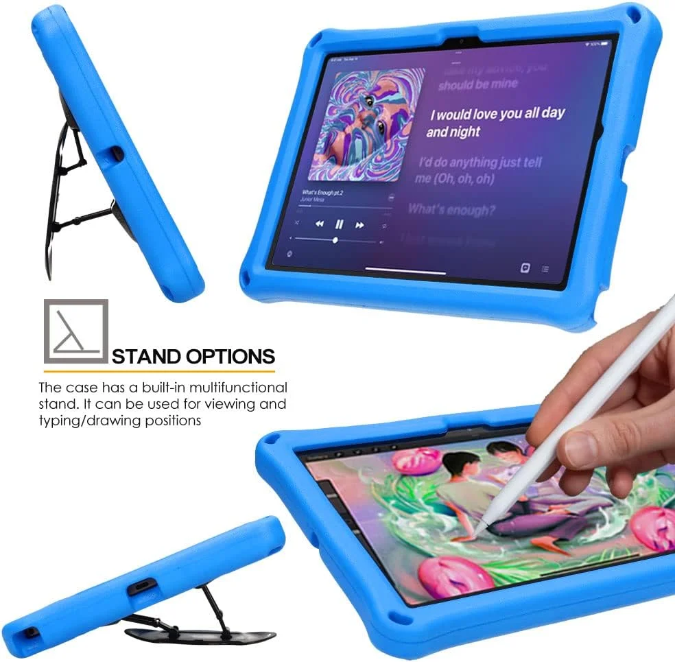 کیف ضربه گیر TECHGEAR سازگار با تبلت سامسونگ گلکسی تب A8 10.5 اینچ 2022 (SM-X200 / SM-X205)، مقاوم در برابر ضربه، محافظ نرم، با بدنه خوش دست، دارای پایه، نگهدارنده، محافظ صفحه نمایش، مناسب کودکان [آبی]