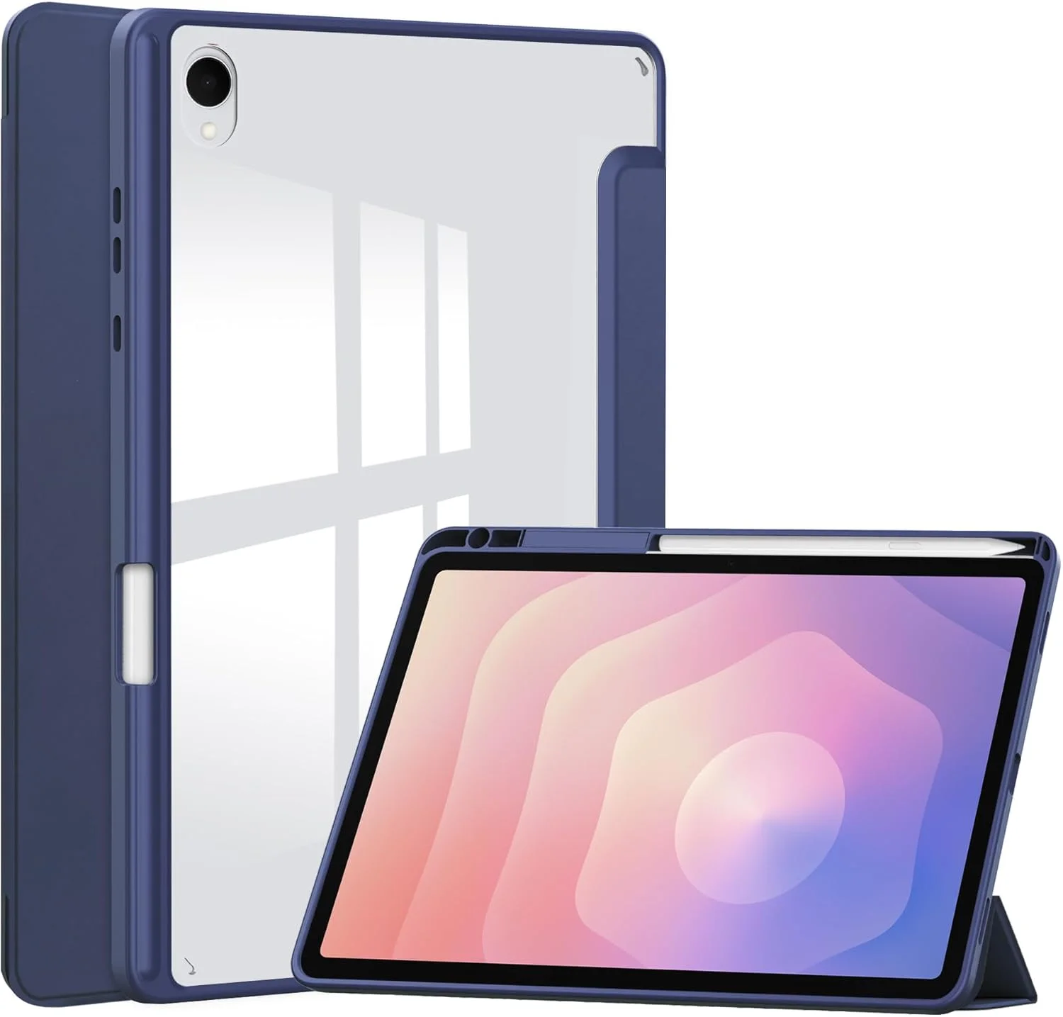 کاور تبلت Gruattreay برای Samsung Galaxy Tab S11 11 اینچ 2025، کاور چرمی سه تایی با قابلیت بیدار/خواب خودکار، قاب پشتی شفاف اکریلیک با جای قلم (آبی تیره) کاور تبلت Gruattreay برای Samsung Galaxy Tab S11 11 اینچ 2025، کاور چرمی سه تایی با قابلیت بیدار/خواب خودکار، قاب پشتی شفاف اکریلیک با جای قلم (آبی تیره)