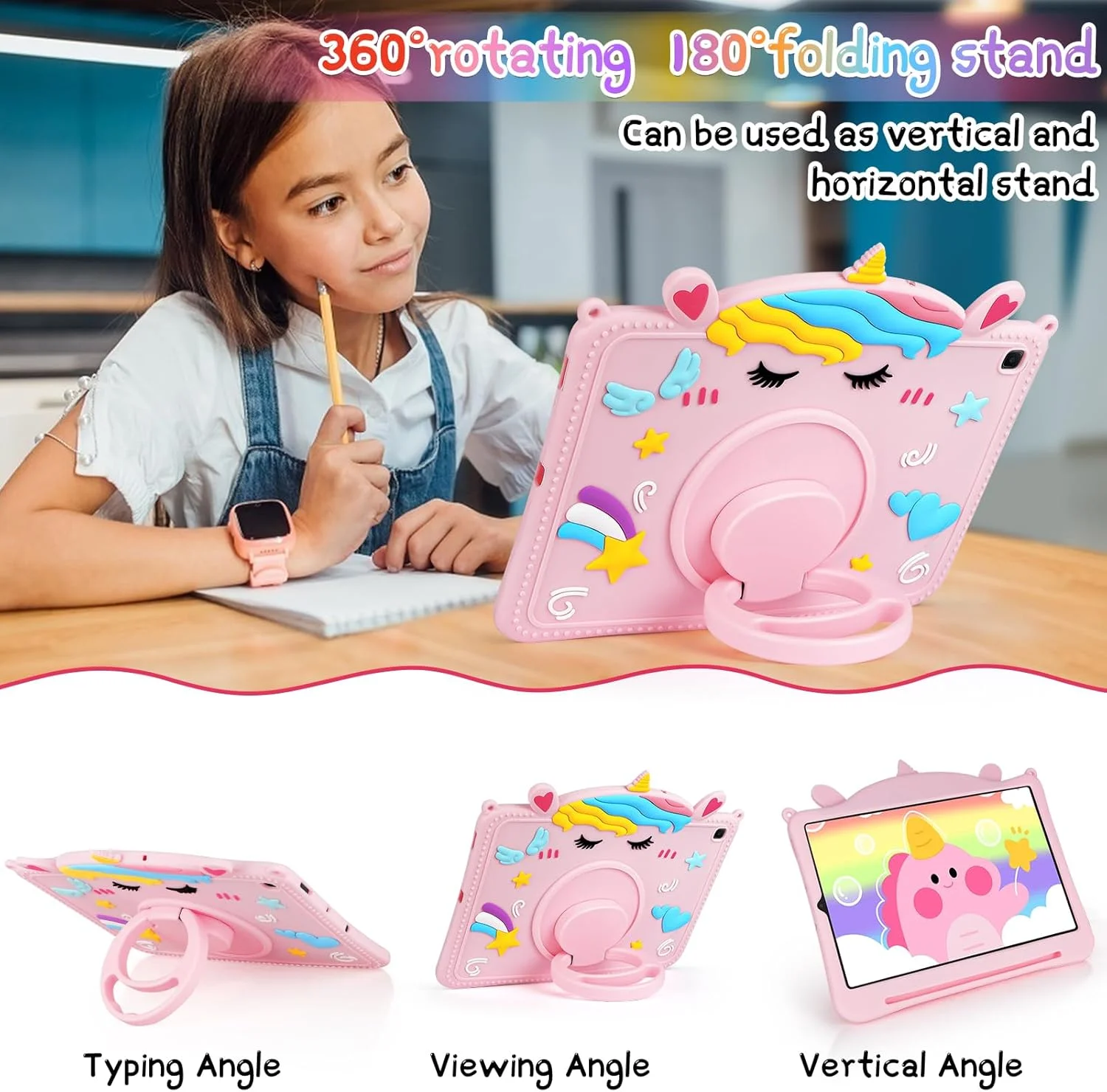 کیف محافظ تبلت یبولیو مناسب برای تبلت سامسونگ گلکسی تب S6 لایت 10.4 اینچ مدل SM-P610 P613 P615 P619 به همراه جا مدادی، دسته، بند گردنی و بند شانه سیلیکونی محافظ تبلت برای کودکان و دختران