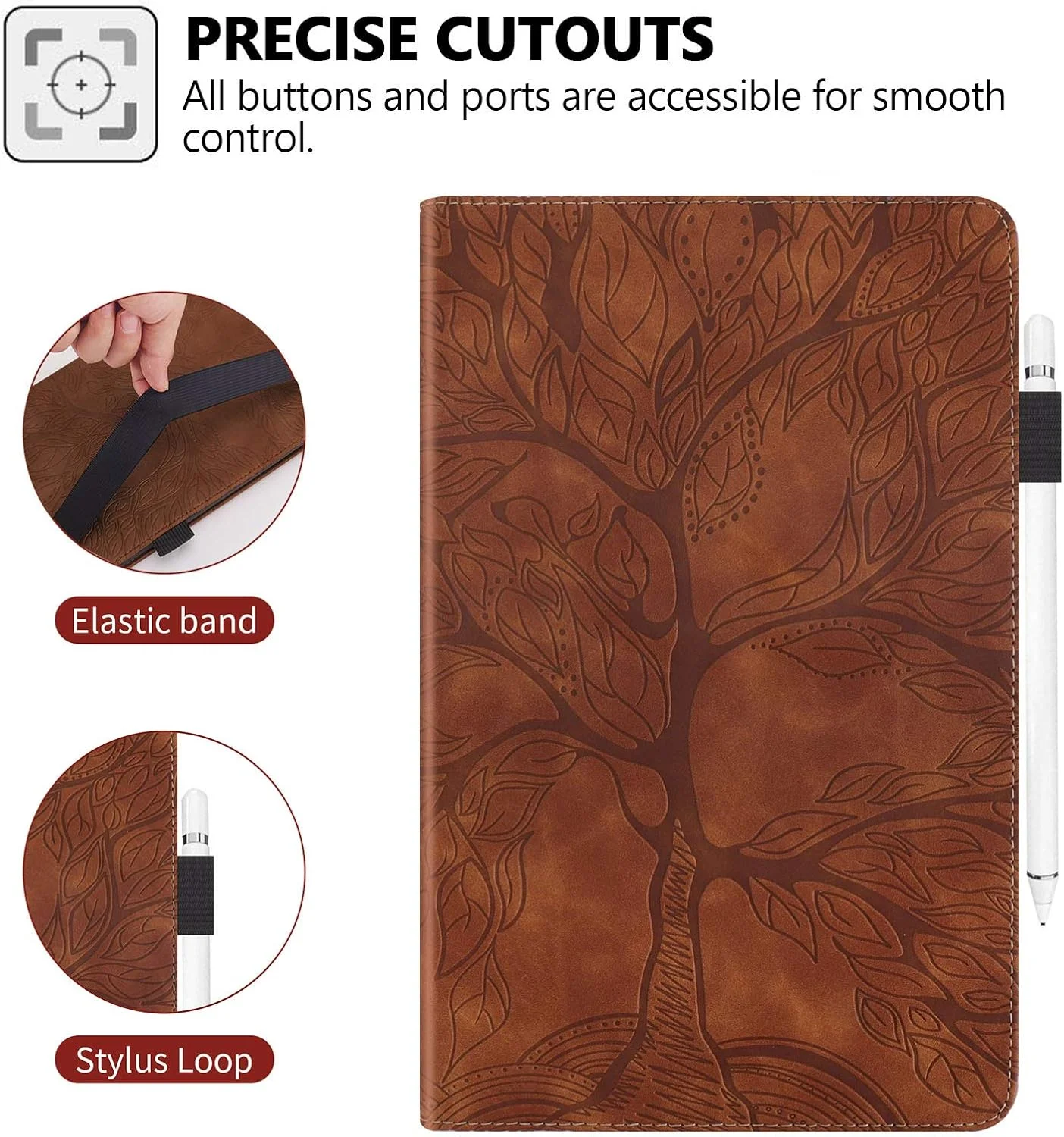 کیف تبلت Techcircle Folio مناسب برای Samsung Galaxy Tab A 8.4 اینچ 2020 مدل T307U، جلد چرمی PU با طرح درخت، پایه تاشو باریک، قاب پشتی نرم، بند الاستیک، محافظ برای Galaxy Tab A 8.4 2020، قهوه ای