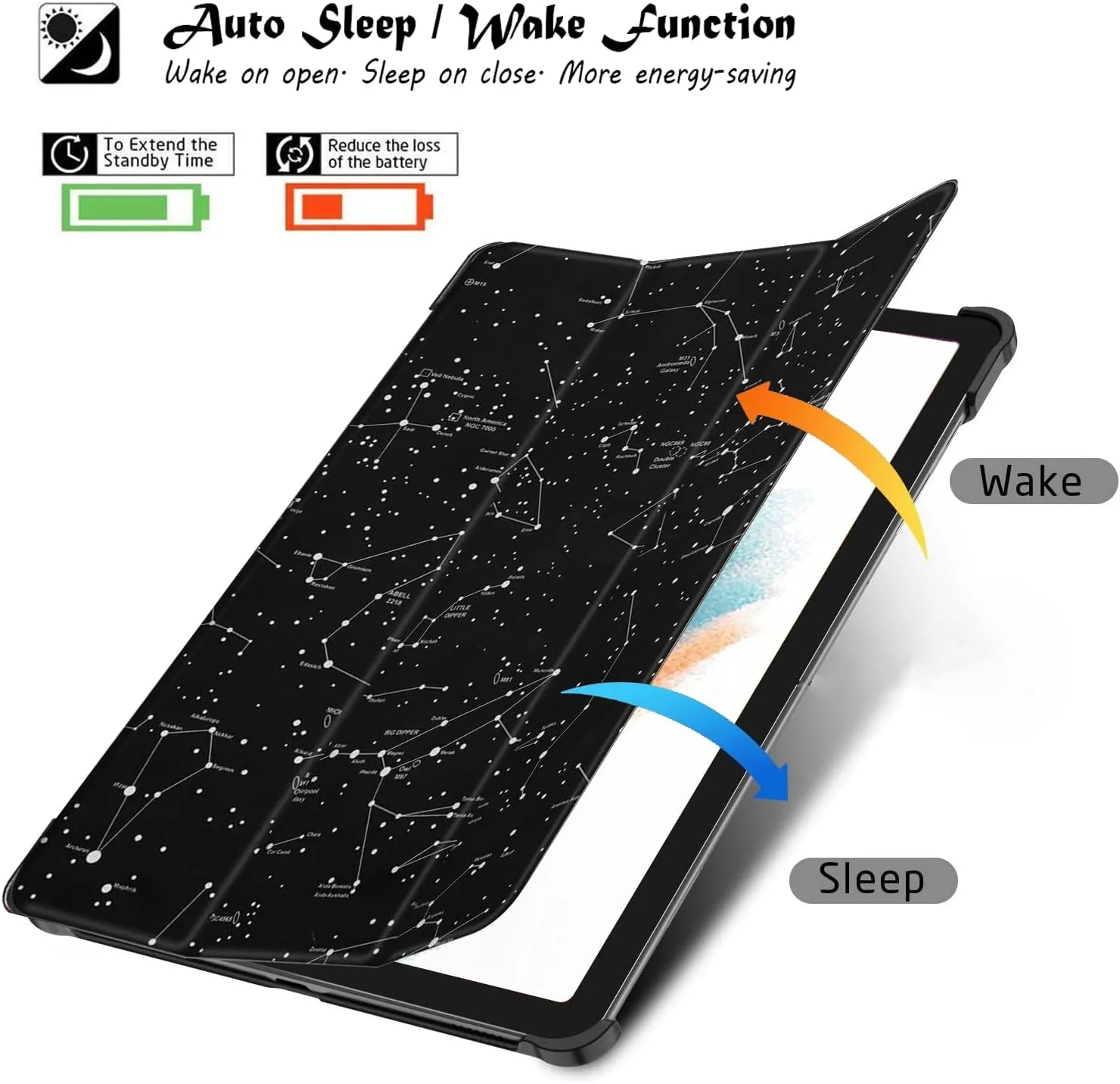 کاور هوشمند سه تایی تاشو با پشت سخت Robustrion برای تبلت سامسونگ گلکسی تب A8 سایز 10.5 اینچ مدل [SM-X200/X205/X207] سال 2022 - طرح صورت فلکی