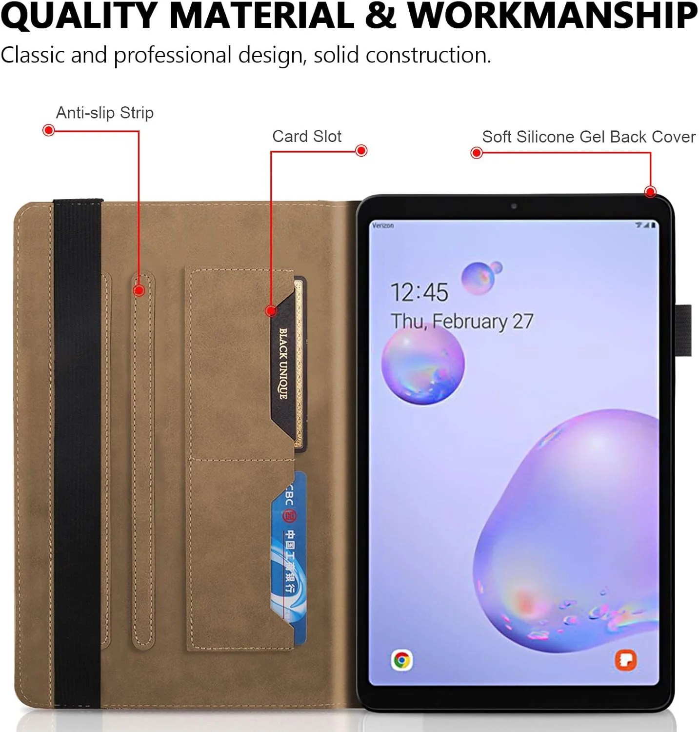 کیف تبلت Techcircle Folio مناسب برای Samsung Galaxy Tab A 8.4 اینچ 2020 مدل T307U، جلد چرمی PU با طرح درخت، پایه تاشو باریک، قاب پشتی نرم، بند الاستیک، محافظ برای Galaxy Tab A 8.4 2020، قهوه ای