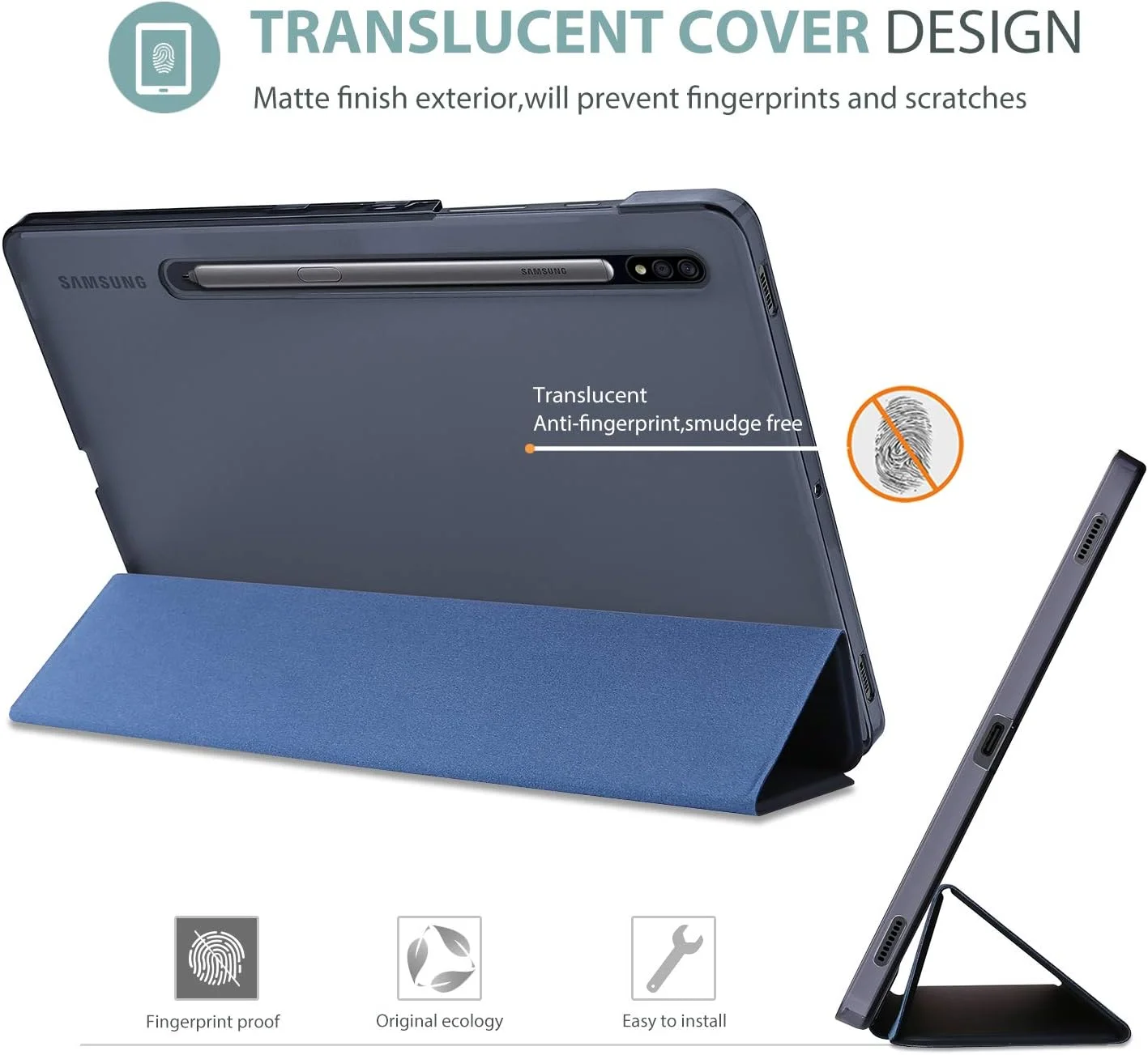 کاور باریک و سبک ProCase Galaxy Tab S8 Plus 2022 / S7 Plus 2020 12.4 اینچی با جای قلم S، جلد هوشمند سه تایی سخت برای Galaxy Tab S8+ 2022 / S7+ 2020 12.4 اینچی - سرمه ای