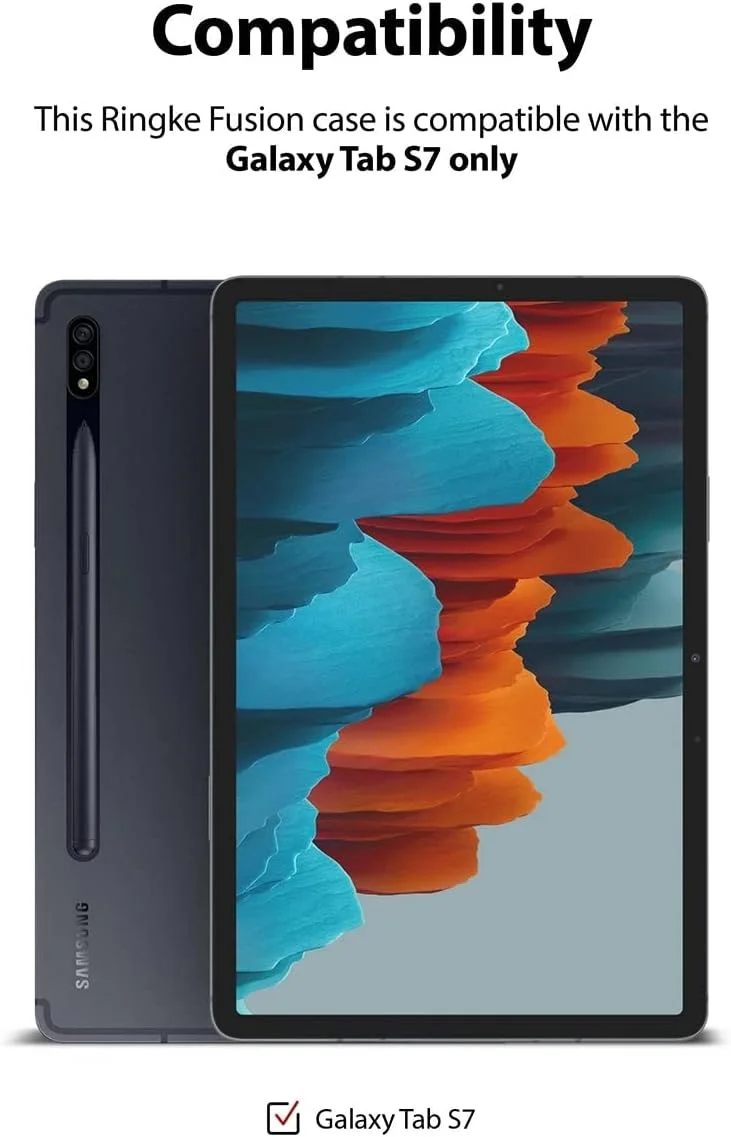 کاور محافظ Ringke Fusion سازگار با تبلت سامسونگ گلکسی تب S8 / S7، پشت سخت شفاف، ضربه گیر TPU انعطاف پذیر با جای قلم استایلوس S داخلی - مشکی دودی