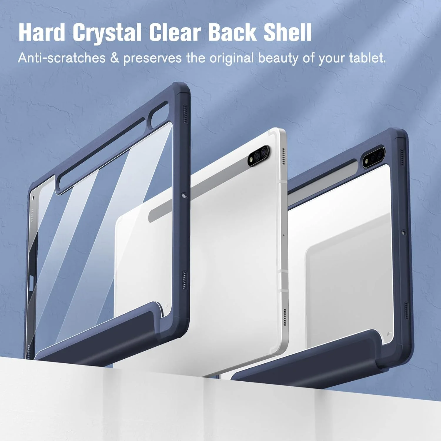 کاور باریک ترکیبی Fintie مناسب برای تبلت سامسونگ گلکسی تب S8/تب S7 سایز 11 اینچ (مدل SM-X700/X706/T870/T875/T878) با جای قلم S، کاور ضد ضربه با پشت شفاف، سرمه ای