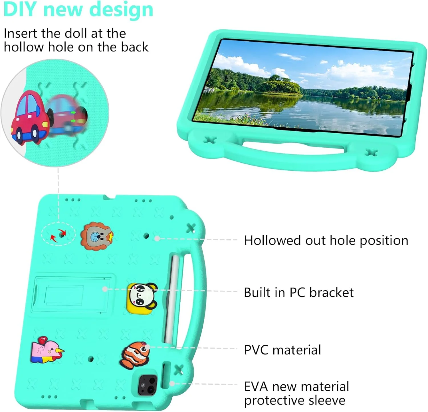 کیف تبلت AKABEILA مناسب برای تبلت سامسونگ Tab S9 2023/S9 FE 2023/S8 2022/S7 2020/تبلت 11 اینچی، کیف محافظ بامزه، ضد ضربه کودکانه با بند شانه و دسته