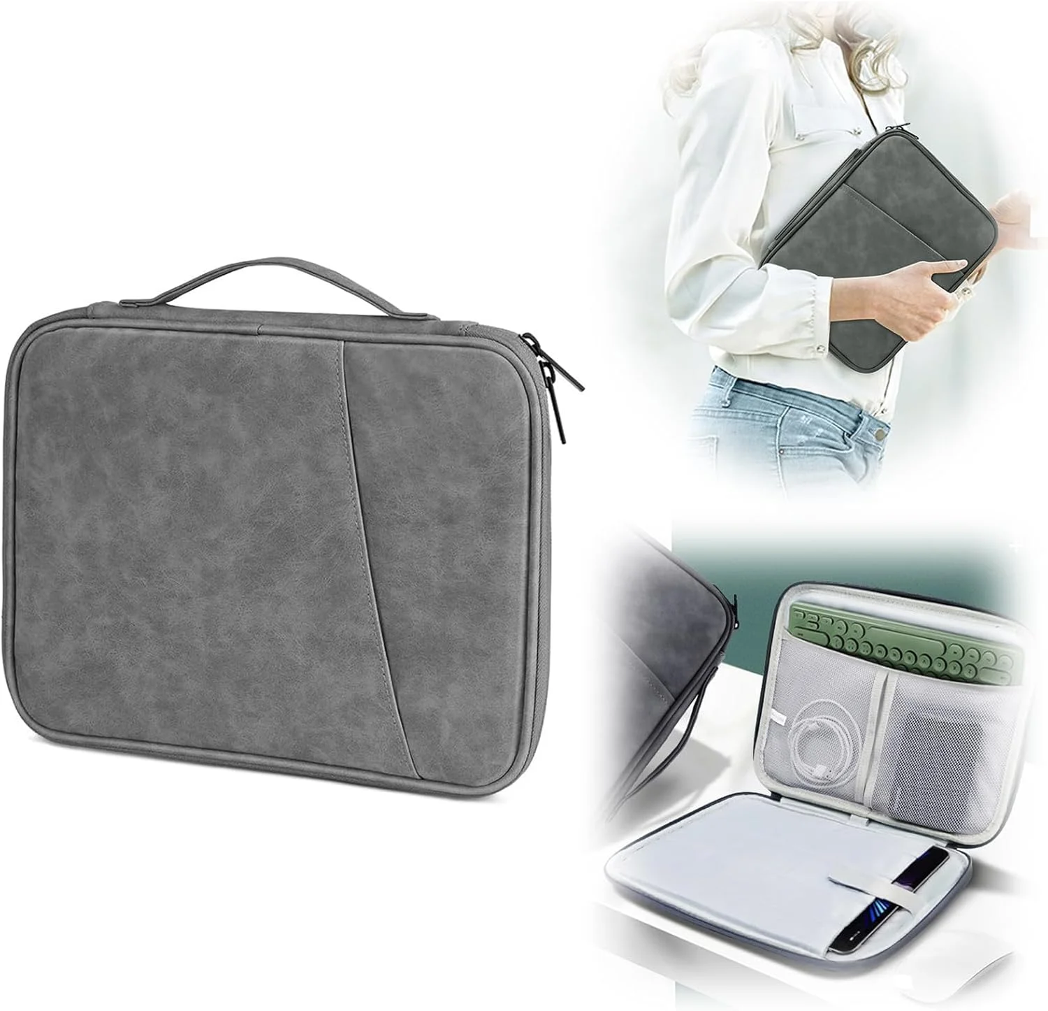 کیف محافظ تبلت SYOSI مناسب برای آیپد ایر M2/آیپد پرو M4 11 اینچی، آیپد 10.9 اینچی نسل 10 و آیپد ایر 5/4، گلکسی تب A9+ 11 اینچی، کیف داخلی دستی ضد آب (خاکستری)