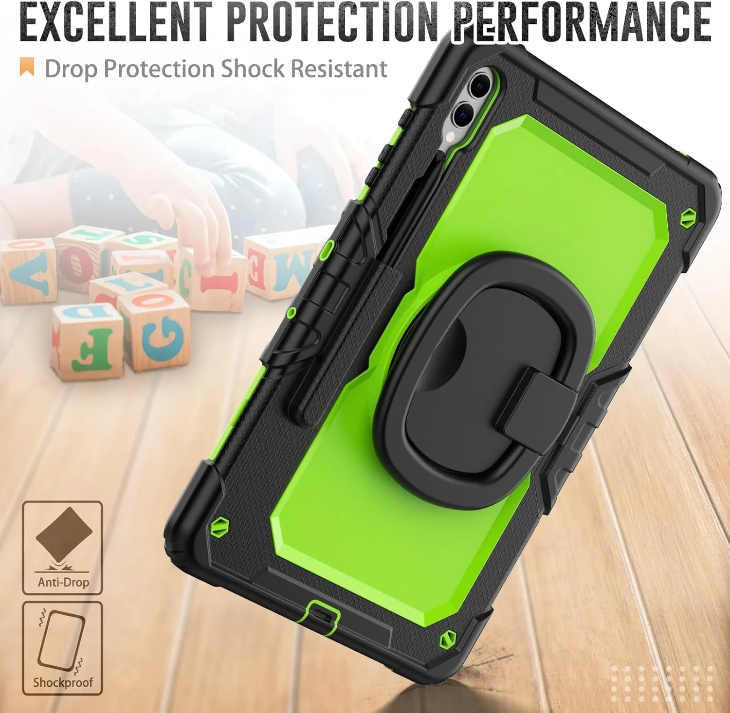 کیف تبلت مسافرتی مناسب برای تبلت سامسونگ گلکسی تب S10+ Plus 2024/ S9 FE+ Plus/ S9+ Plus 12.4 اینچ 2023 به همراه محافظ صفحه نمایش، کیف محافظ مقاوم با دسته چرخان و سیلیکونی (سبز PC)