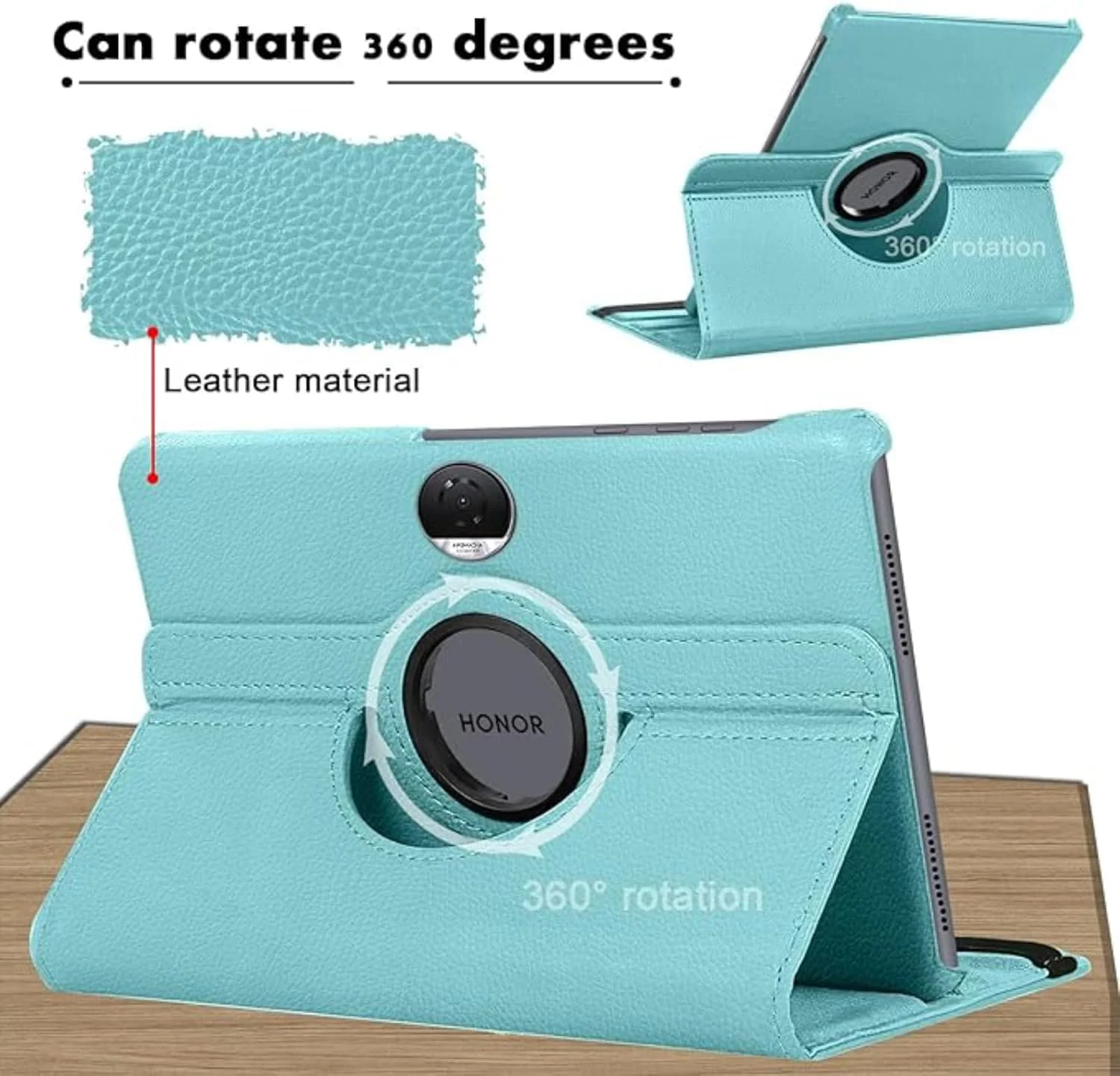 کیف چرخشی 360 درجه NESLIN سازگار با تبلت آنر پد 9 اینچی 12.1 مدل 2024، کیف چرمی PU با قابلیت تنظیم چند زاویه، محافظ باریک برای آنر پد 9 اینچی 12.1 مدل 2024 (آبی روشن)