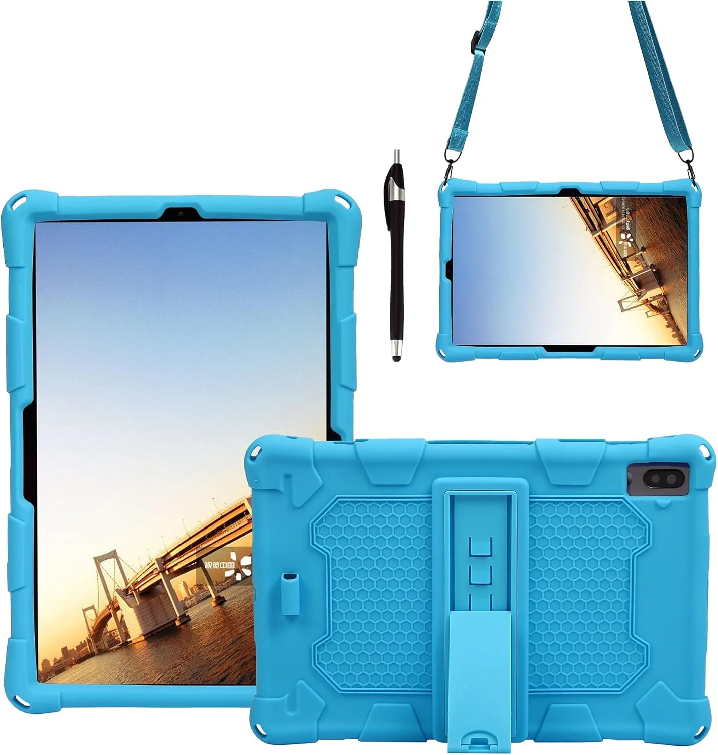 کیف تبلت مسافرتی برای تبلت سامسونگ گلکسی TAB S5E 10.5 اینچ T720 (2019)، کیف محافظ سیلیکونی نرم و سبک مقاوم در برابر ضربه با پایه و بند شانه، محافظت از تبلت (آبی روشن)