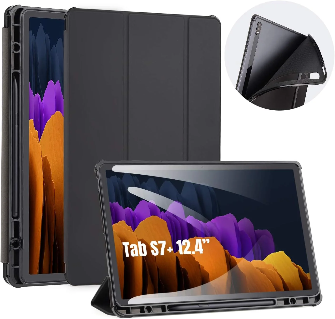 کاور محافظ تبلت سامسونگ گلکسی تب S7 پلاس مدل DLveer AWH، دارای جای قلم S Pen، فوق العاده نازک، محافظ، پوشش پشتی TPU نرم، قابلیت بیدار/خواب خودکار، مشکی