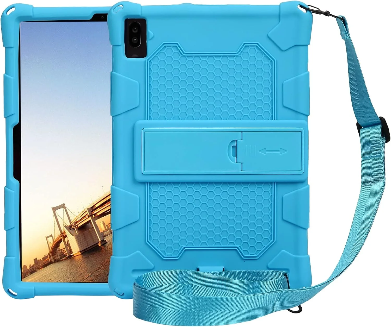 کیف تبلت مسافرتی برای تبلت سامسونگ گلکسی TAB S5E 10.5 اینچ T720 (2019)، کیف محافظ سیلیکونی نرم و سبک مقاوم در برابر ضربه با پایه و بند شانه، محافظت از تبلت (آبی روشن)