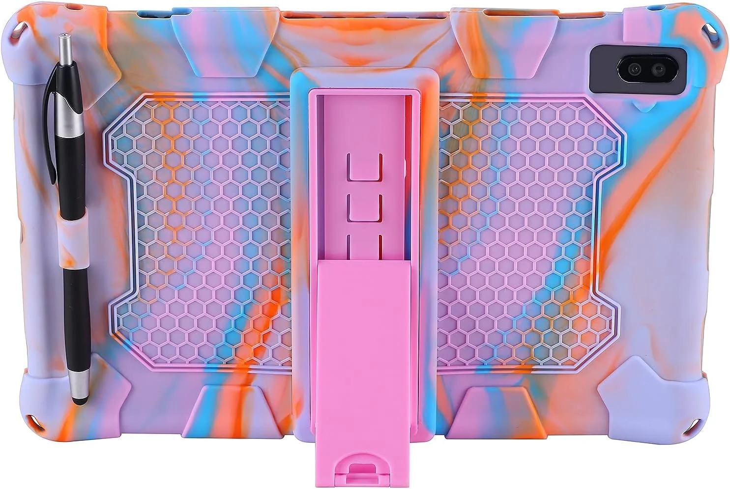 کیف تبلت مسافرتی مناسب برای تبلت سامسونگ گلکسی TAB S6 10.5 اینچ T860 (2019)، قاب محافظ سیلیکونی نرم و سبک مقاوم در برابر ضربه با پایه و بند شانه برای محافظت از تبلت (صورتی گلبهی)