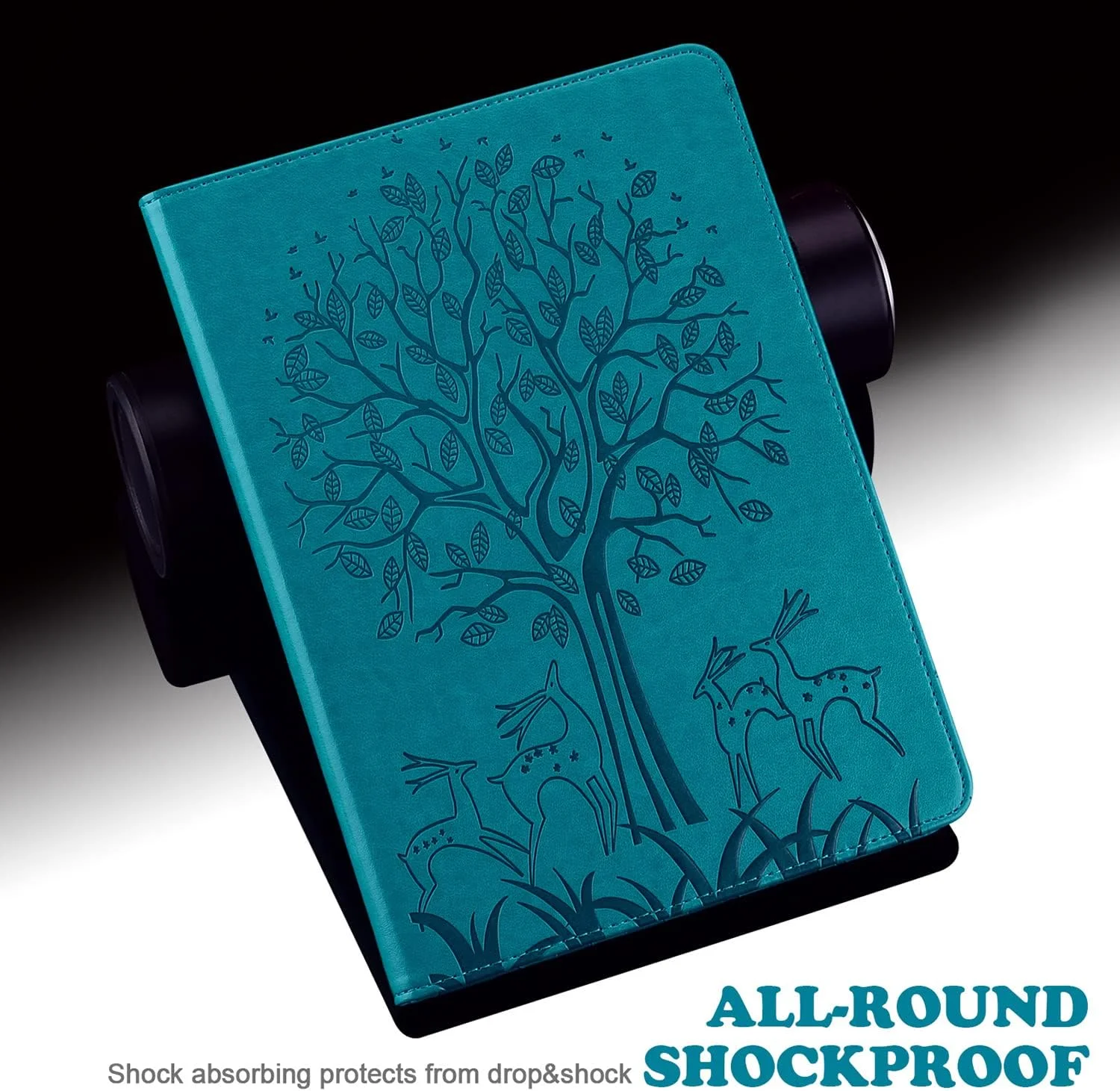 کاور آر.شنگته برای تبلت سامسونگ گلکسی تب S5e 10.5 اینچ 2019 (SM-T720 SM-T725 SM-T727)، جلد پشتی سیلیکونی نرم چرمی PU، دارای جای کارت و استند، به همراه قلم استایلوس و محافظ صفحه نمایش (آبی طرح درخت)