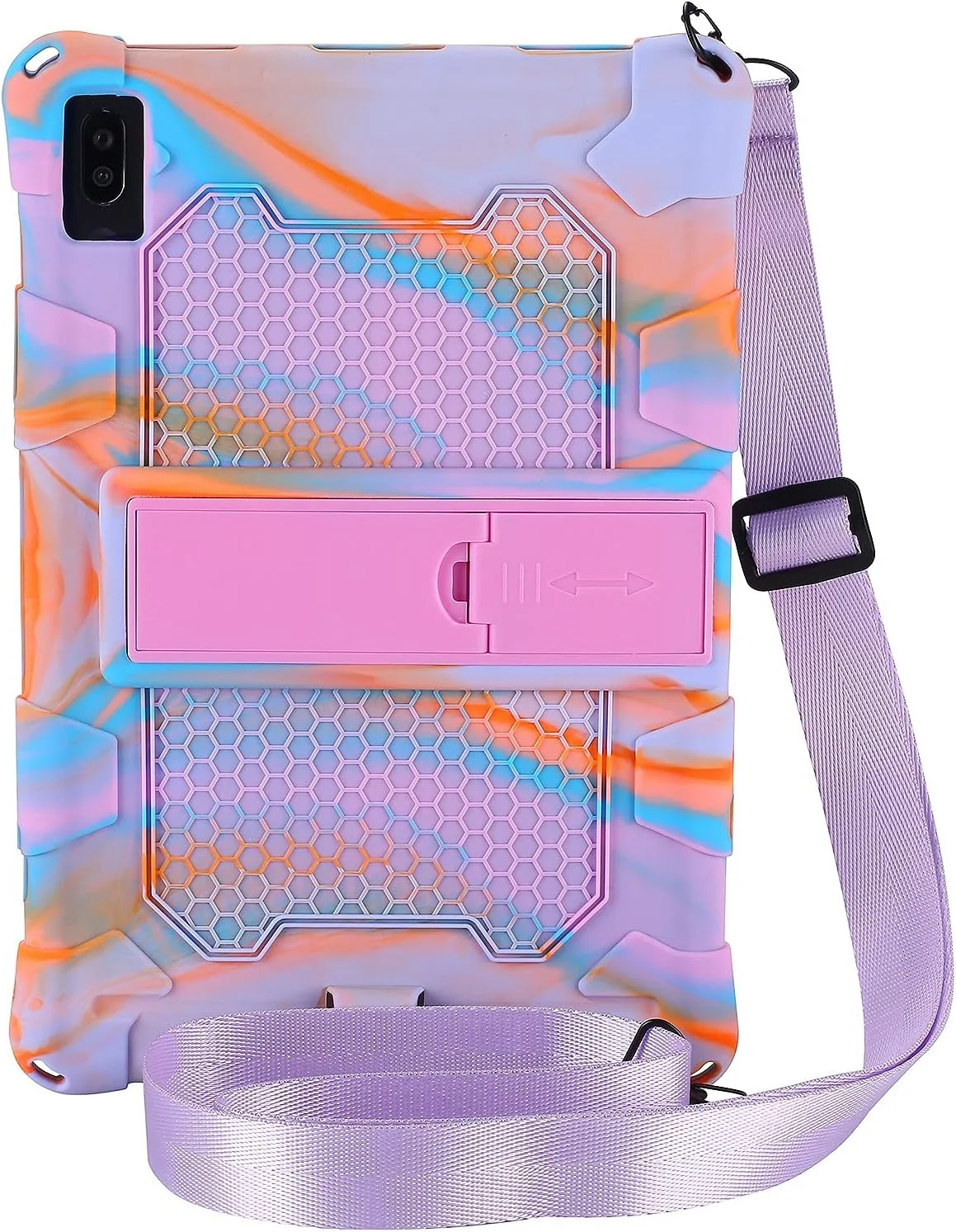 کیف تبلت مسافرتی مناسب برای تبلت سامسونگ گلکسی TAB S6 10.5 اینچ T860 (2019)، قاب محافظ سیلیکونی نرم و سبک مقاوم در برابر ضربه با پایه و بند شانه برای محافظت از تبلت (صورتی گلبهی)