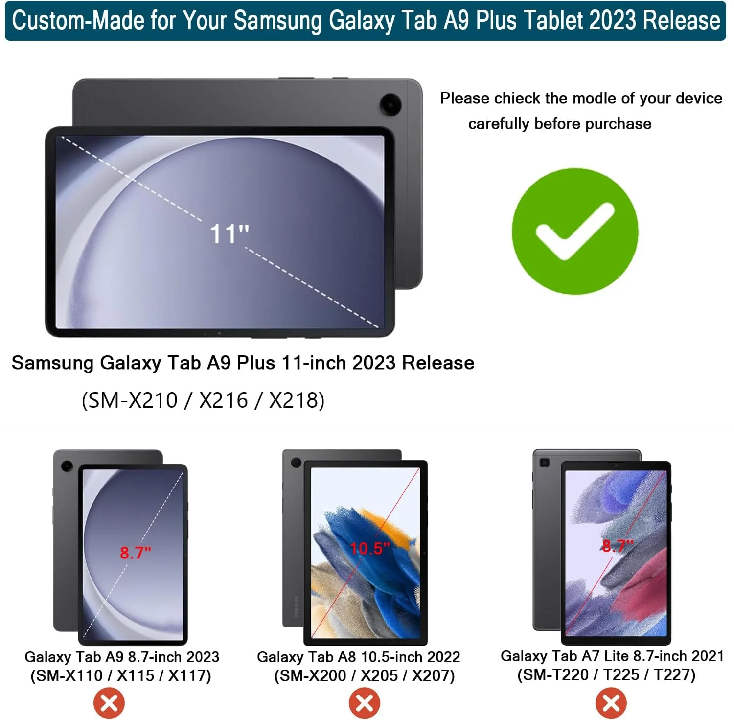 کیف تبلت سامسونگ گلکسی تب A9 پلاس TrendGate مناسب کودکان، 11 اینچ 2023، سبک و مقاوم در برابر ضربه، دارای محافظ صفحه نمایش داخلی و دسته استند برای گلکسی تب A9+ 11 اینچی (SM-X210/X216/X218) - بنفش