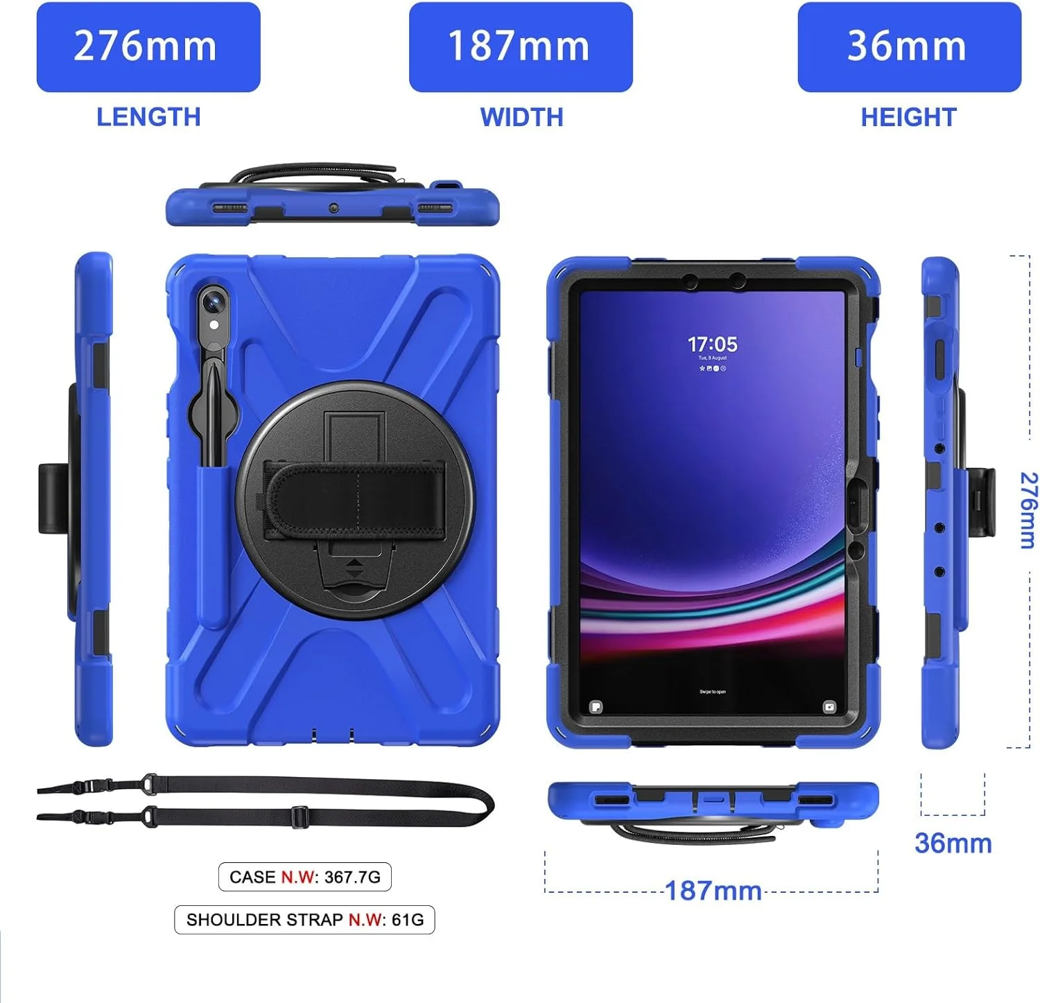 کاور تبلت Gruattreay مناسب برای تبلت سامسونگ گلکسی تب S10 Lite سایز 10.9 اینچ مدل 2025، دارای پایه چرخان 360 درجه، کاور ضد ضربه و مقاوم با جای قلم/بند دستی/بند شانه (آبی)