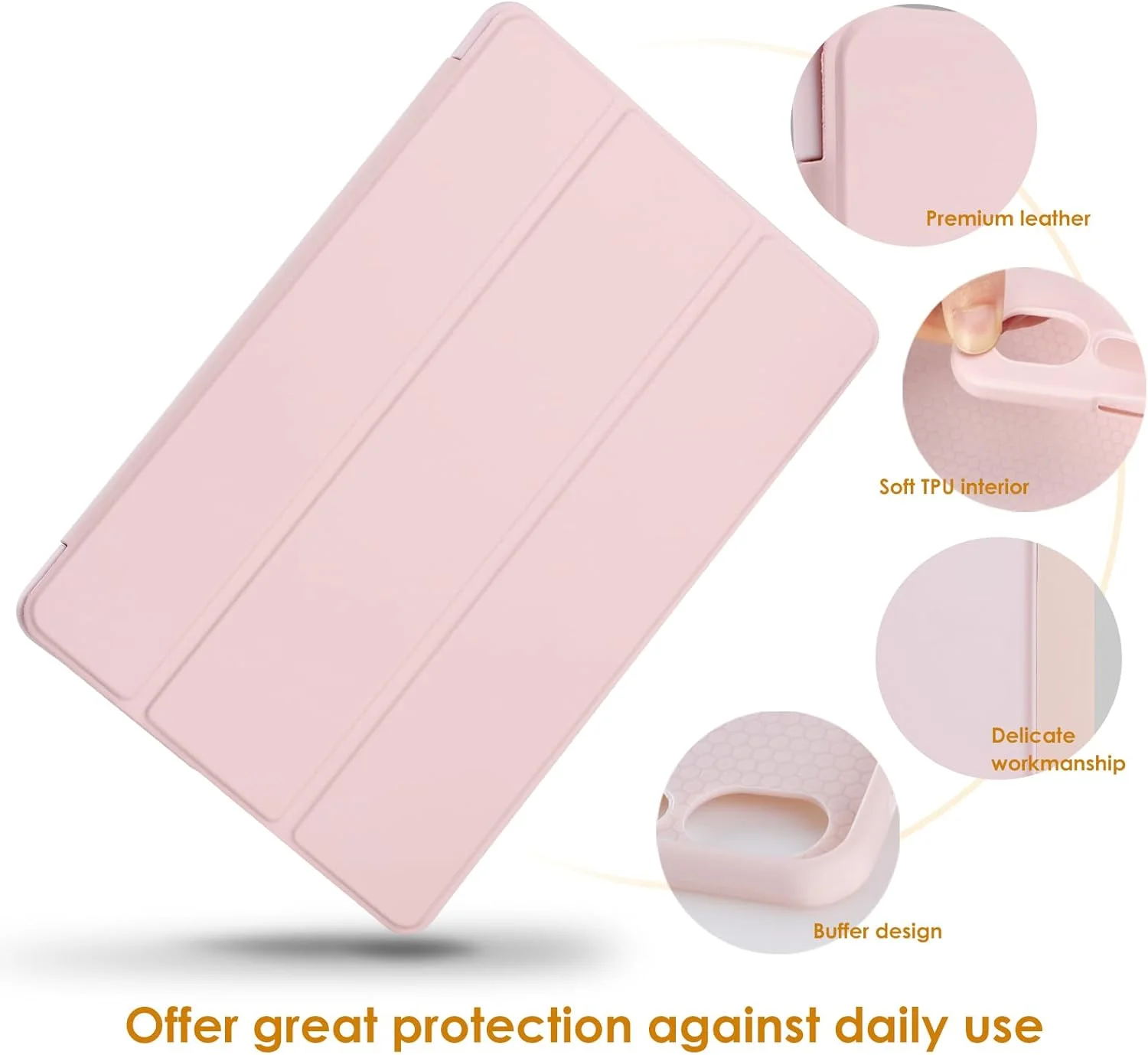 کاور WD&CD سازگار با تبلت سامسونگ گلکسی تب S9 FE با صفحه نمایش 10.9 اینچ، کاور چرمی هوشمند فوق العاده باریک با عملکرد خواب/بیدار سازگار با تبلت گلکسی تب S9 FE 10.9 اینچی - صورتی