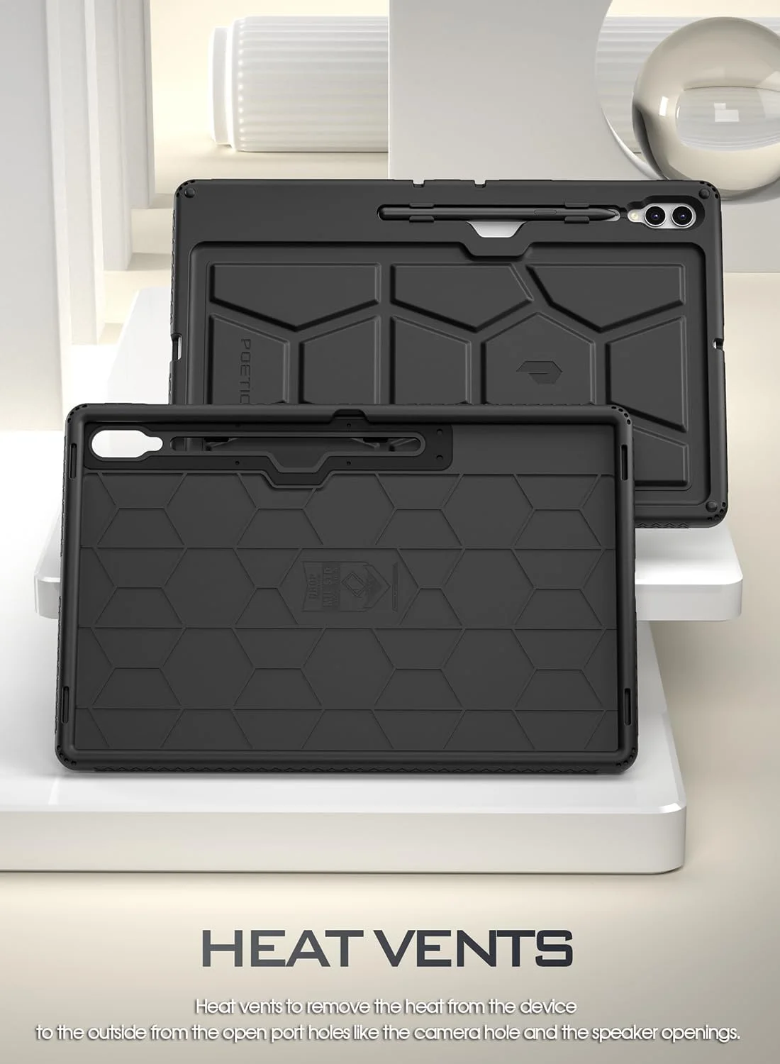 کاور سیلیکونی Poetic TurtleSkin مناسب برای تبلت سامسونگ گلکسی تب S9 Ultra (عرضه 2023) سایز 14.6 اینچ، دارای جای قلم S Pen، مقاوم در برابر ضربه، مناسب کودکان، محافظ سیلیکونی، مشکی