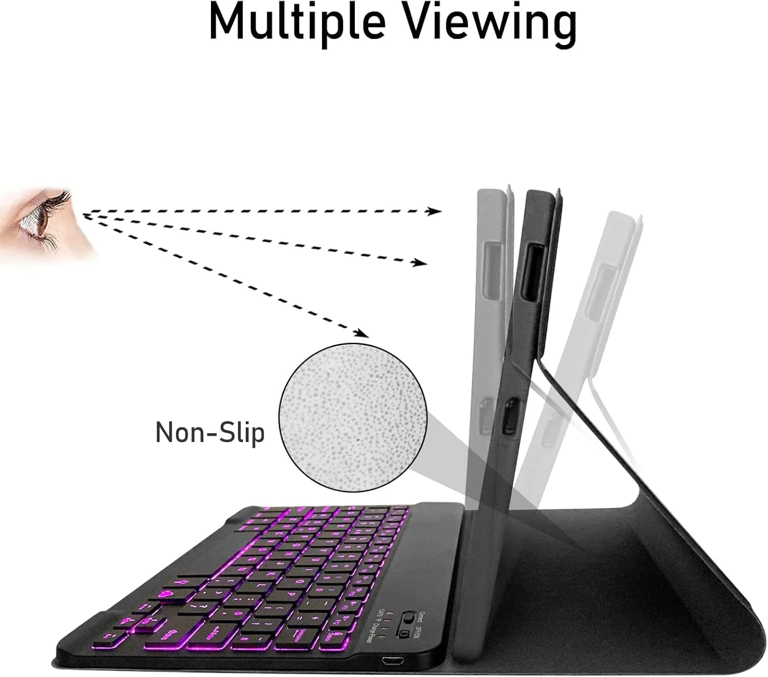 کیبورد بلوتوثی بک لایت دار و کاور تبلت گلکسی تب S6 لایت با جای قلم S، کاور هوشمند مناسب تبلت 10.4 اینچی مدل 2020-2024، مشکی