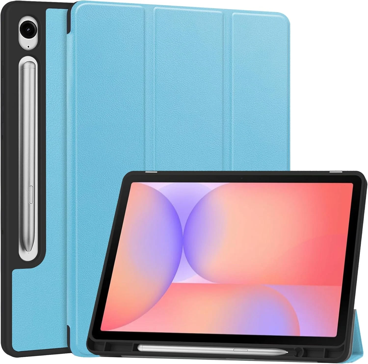 کیف تبلت Gruattreay مناسب برای Samsung Galaxy Tab S10 Lite 10.9 اینچ 2025 (SM-X400/X406B)، کیف چرمی PU سه تایی با قابلیت بیدار/خواب خودکار، پوشش پشتی TPU نرم با نگهدارنده قلم داخلی (آبی آسمانی)