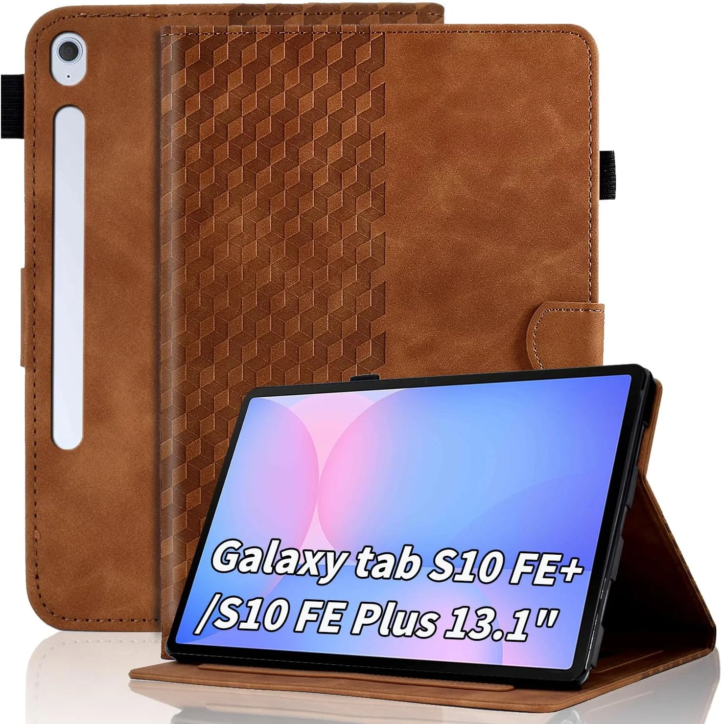 کیف محافظ تبلت سامسونگ گلکسی تب S10 FE+ / S10 FE+ Plus سایز 13 اینچ مدل 2025، کیف هوشمند چرمی با قابلیت خواب/بیدار شدن خودکار و جای کارت، قهوه ای