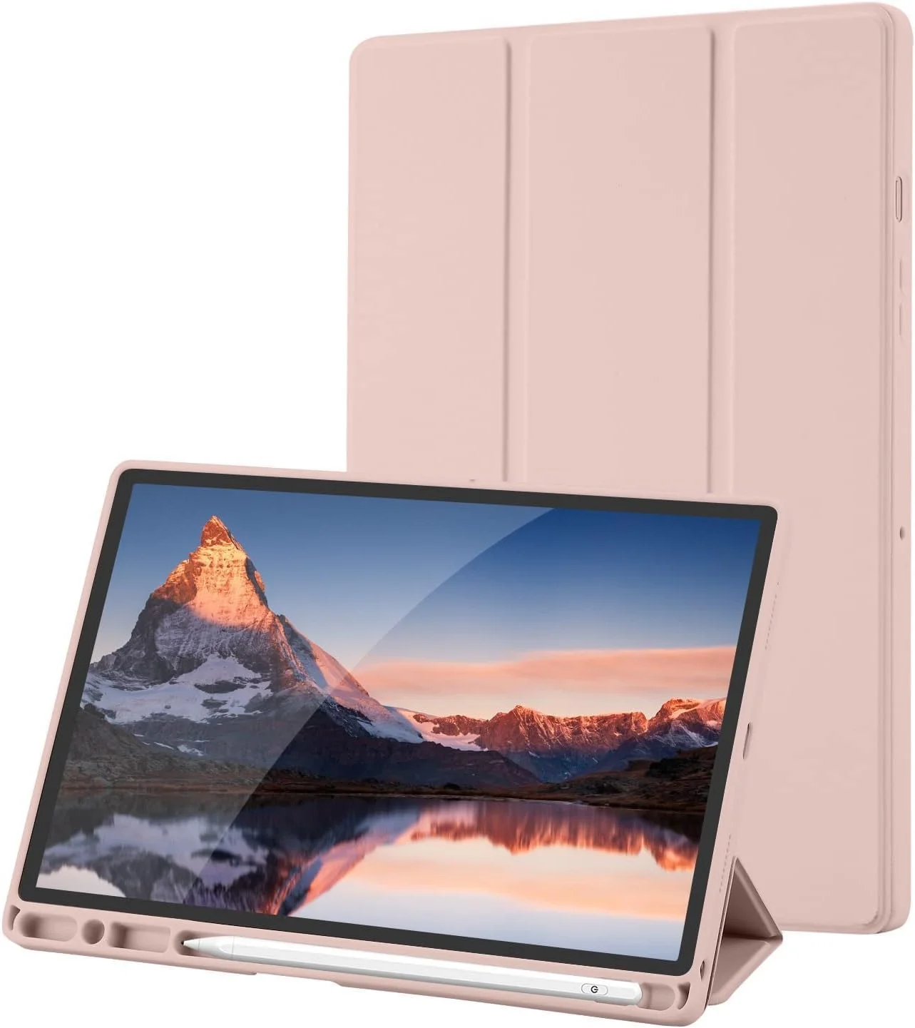 ELTERAZONE Tablet Cover for Samsung Galaxy Tab A8 10.5 Inch 2021 (SM-X205/SM-X200), Flexible TPU Back Cover with Triple Fold Stand, Sleep/Auto Wake, Pink