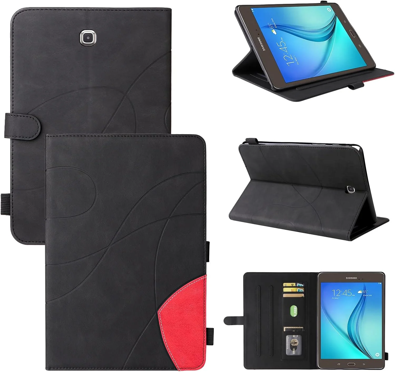 کیف محافظ تبلت چرمی PU، کیف تبلت هوشمند با قابلیت تاشو و استند، کیف تبلت با عملکرد خواب/بیدار شدن خودکار سازگار با تبلت سامسونگ گلکسی تب A 8.0 SM-T350/T355/P350/P355 مدل 2015 (مشکی)