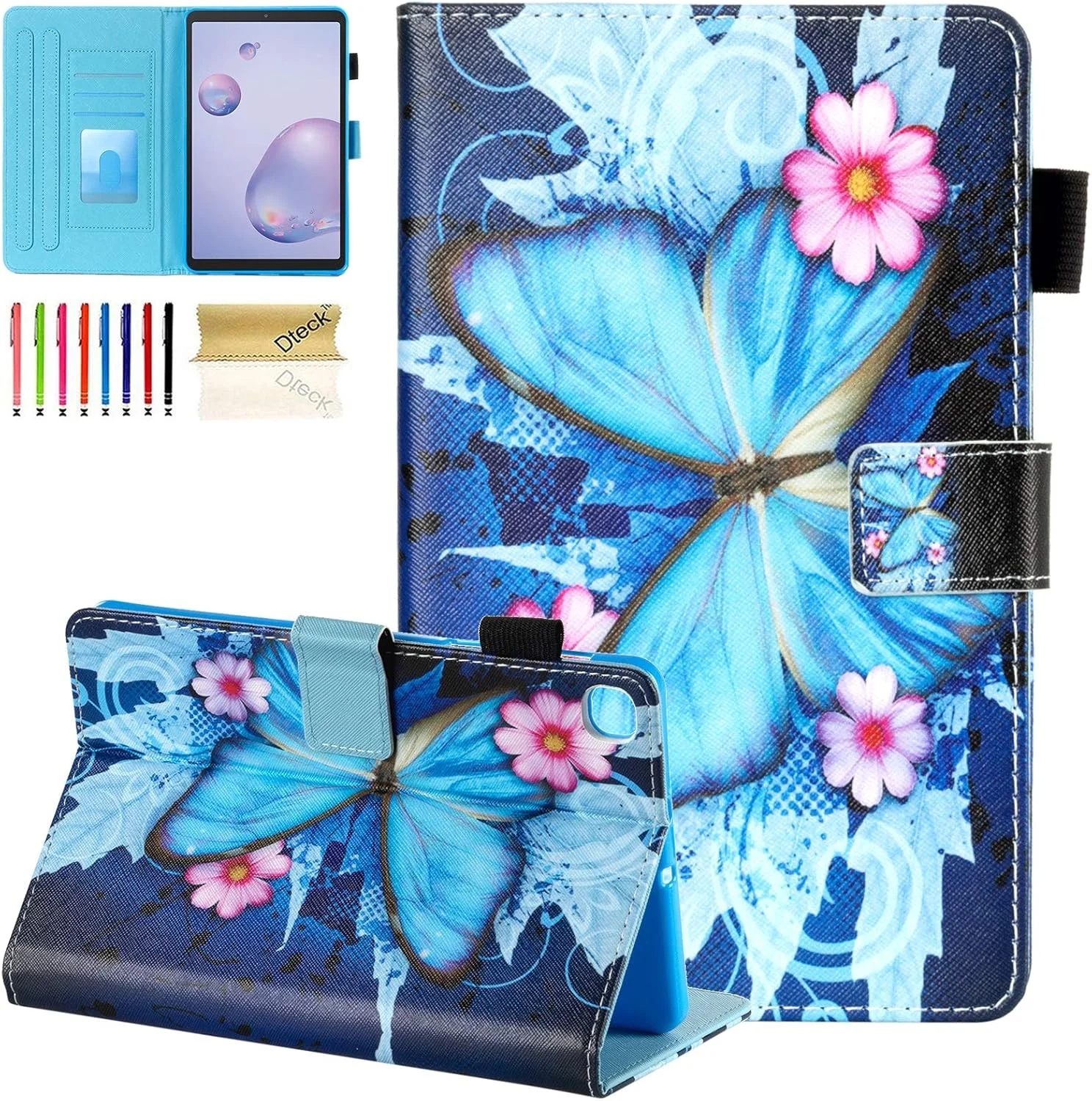 کیف تبلت Dteck Galaxy Tab A 8.4 2020 مدل -T307، کیف چرمی PU ممتاز باریک با قابلیت استند و جای کارت، محافظ تبلت 8.4 اینچی سامسونگ گلکسی تب A نسخه 2020، طرح پروانه آبی