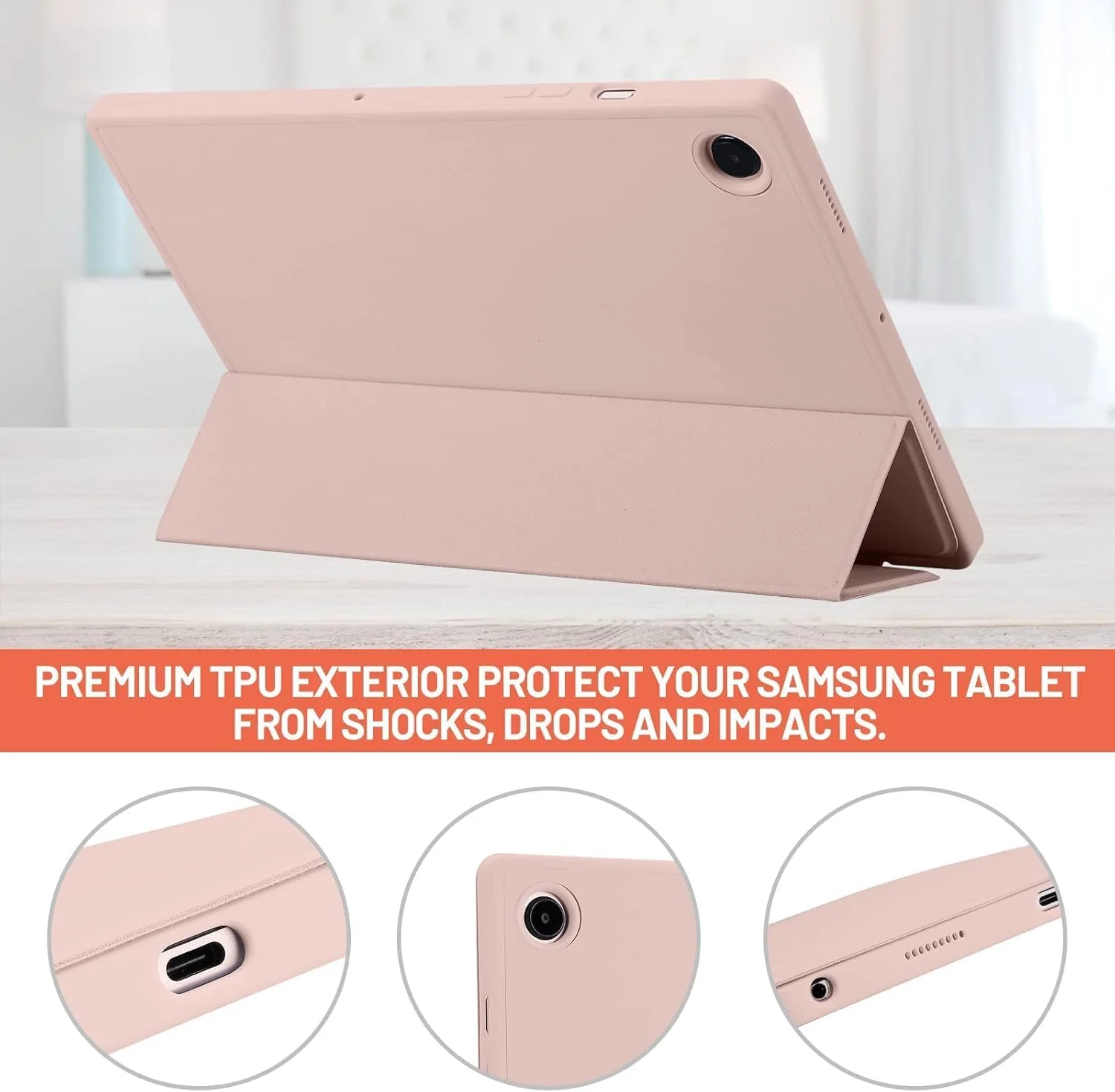 ELTERAZONE Tablet Cover for Samsung Galaxy Tab A8 10.5 Inch 2021 (SM-X205/SM-X200), Flexible TPU Back Cover with Triple Fold Stand, Sleep/Auto Wake, Pink ELTERAZONE Tablet Cover for Samsung Galaxy Tab A8 10.5 Inch 2021 (SM-X205/SM-X200), Flexible TPU Back Cover with Triple Fold Stand, Sleep/Auto Wake, Pink