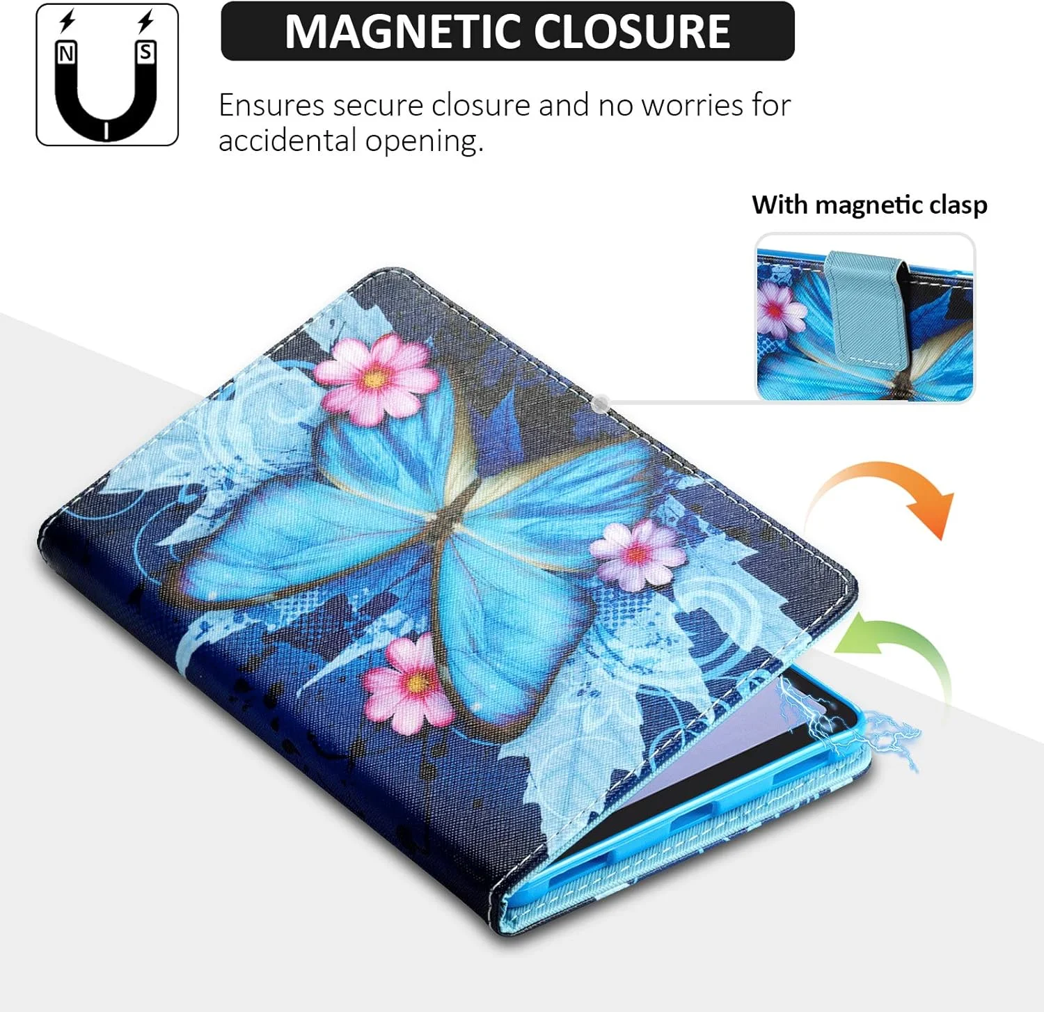 کیف تبلت Dteck Galaxy Tab A 8.4 2020 مدل -T307، کیف چرمی PU ممتاز باریک با قابلیت استند و جای کارت، محافظ تبلت 8.4 اینچی سامسونگ گلکسی تب A نسخه 2020، طرح پروانه آبی