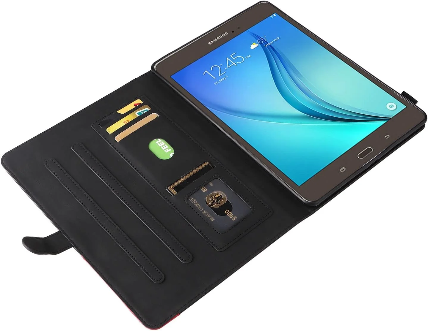 کیف محافظ تبلت چرمی PU، کیف تبلت هوشمند با قابلیت تاشو و استند، کیف تبلت با عملکرد خواب/بیدار شدن خودکار سازگار با تبلت سامسونگ گلکسی تب A 8.0 SM-T350/T355/P350/P355 مدل 2015 (مشکی)