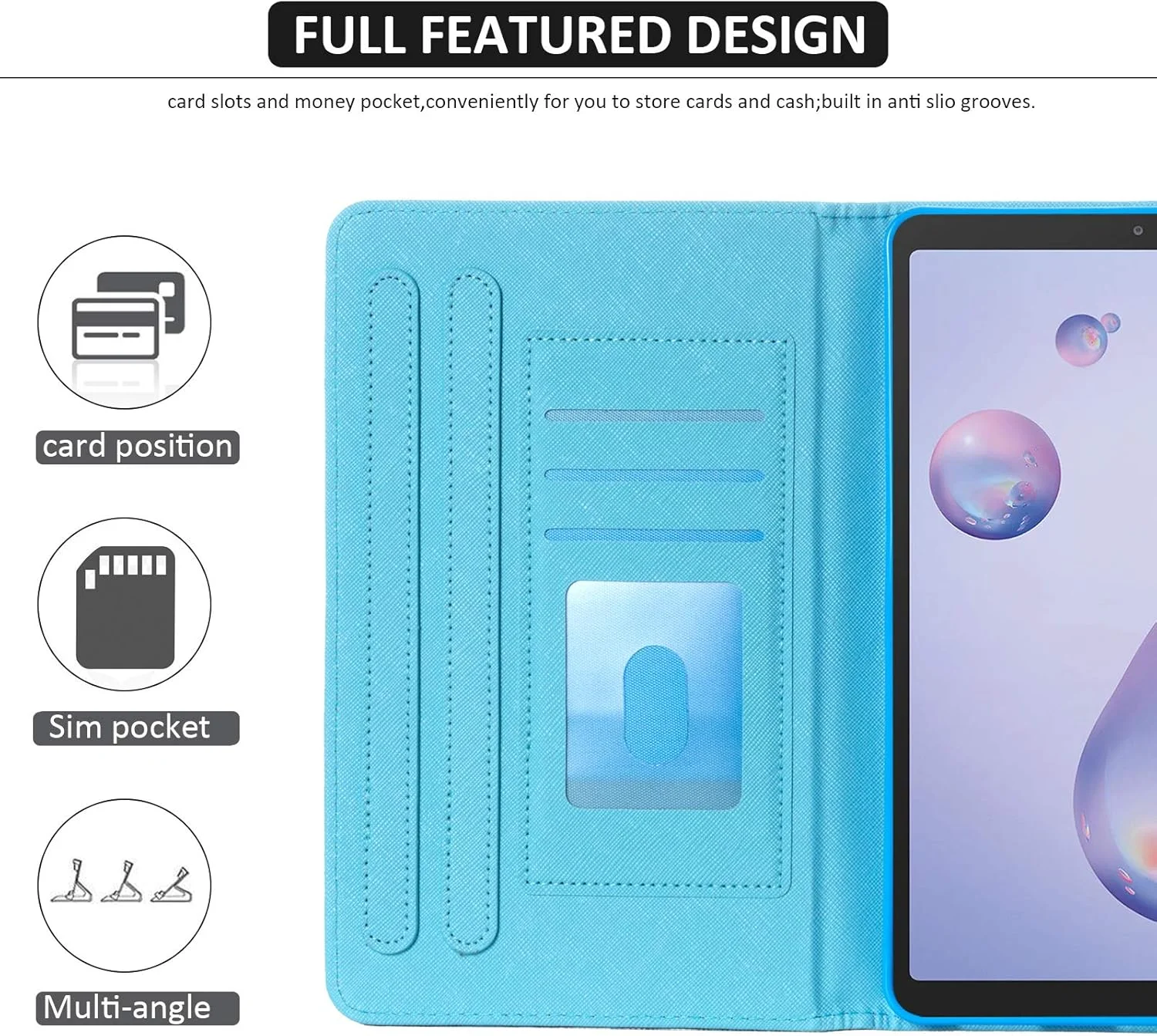 کیف تبلت Dteck Galaxy Tab A 8.4 2020 مدل -T307، کیف چرمی PU ممتاز باریک با قابلیت استند و جای کارت، محافظ تبلت 8.4 اینچی سامسونگ گلکسی تب A نسخه 2020، طرح پروانه آبی