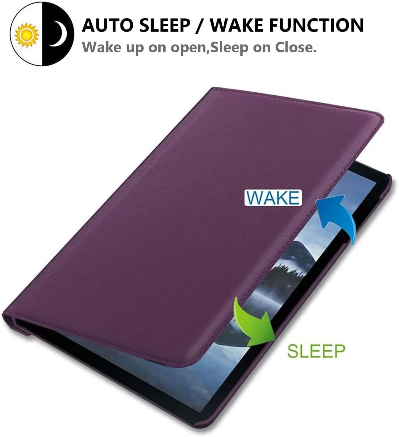 کیف محافظ تبلت سامسونگ گلکسی تب A 10.5 اینچ 2018 (مدل SM-T590 T595 T597)، کاور محافظ هوشمند با قابلیت چرخش 360 درجه همراه با قلم استایلوس و محافظ صفحه نمایش (بنفش)