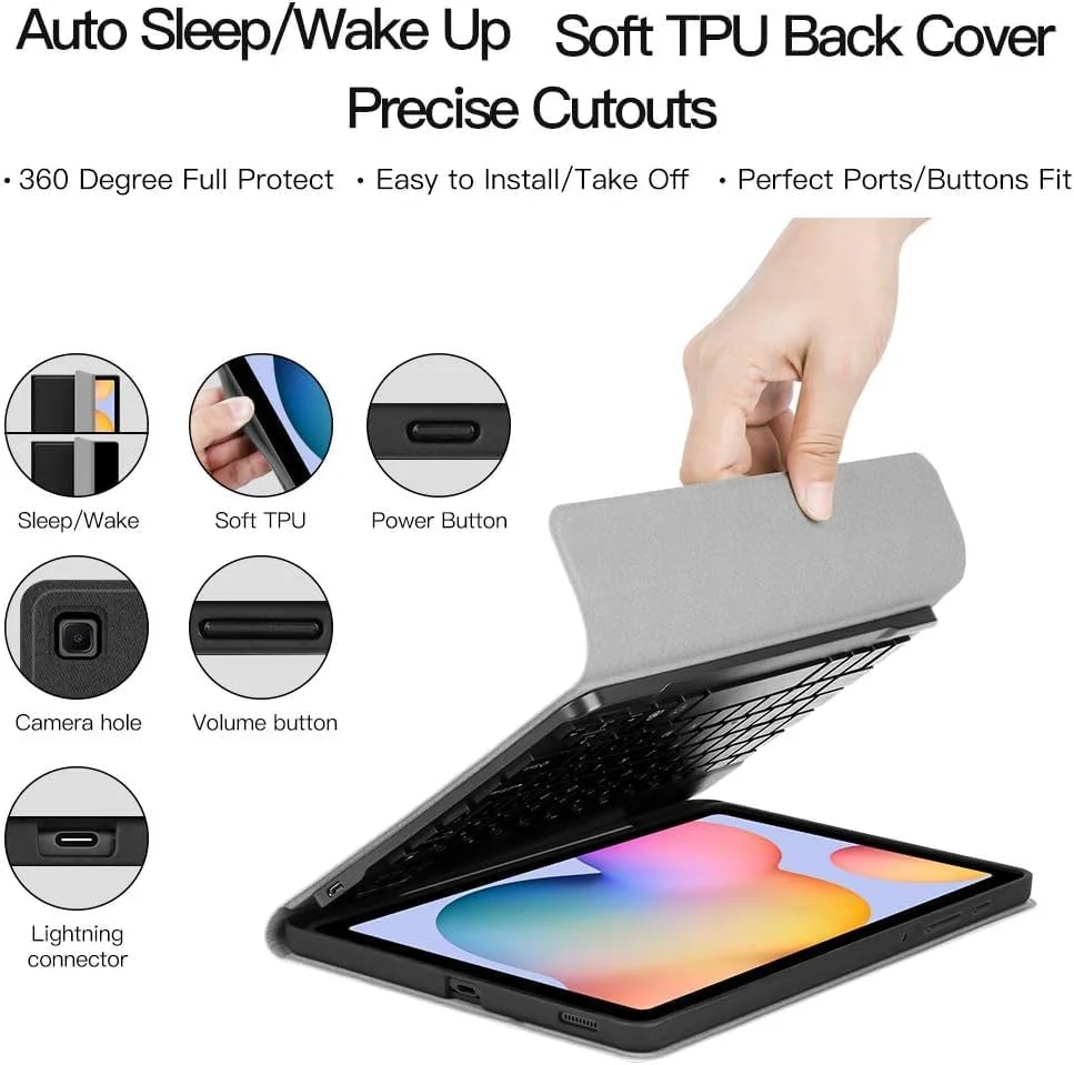 کیف کیبورد دار Galaxy Tab S6 Lite، کاور هوشمند 26.4 سانتی‌متری (10.4 اینچ) با کیبورد بی‌سیم جداشدنی و جای قلم S Pen، مشکی