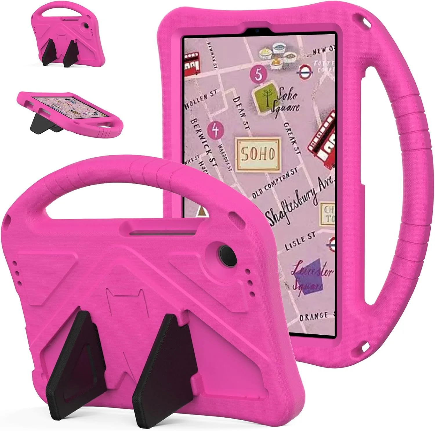 قاب تبلت EabHulie مناسب برای تبلت سامسونگ گلکسی تب A9 سایز 8.7 اینچ 2023، با طراحی کودکانه، مقاوم، سبک وزن، دارای دستگیره و پایه، ضد ضربه، پوشش محافظ - صورتی جیغ