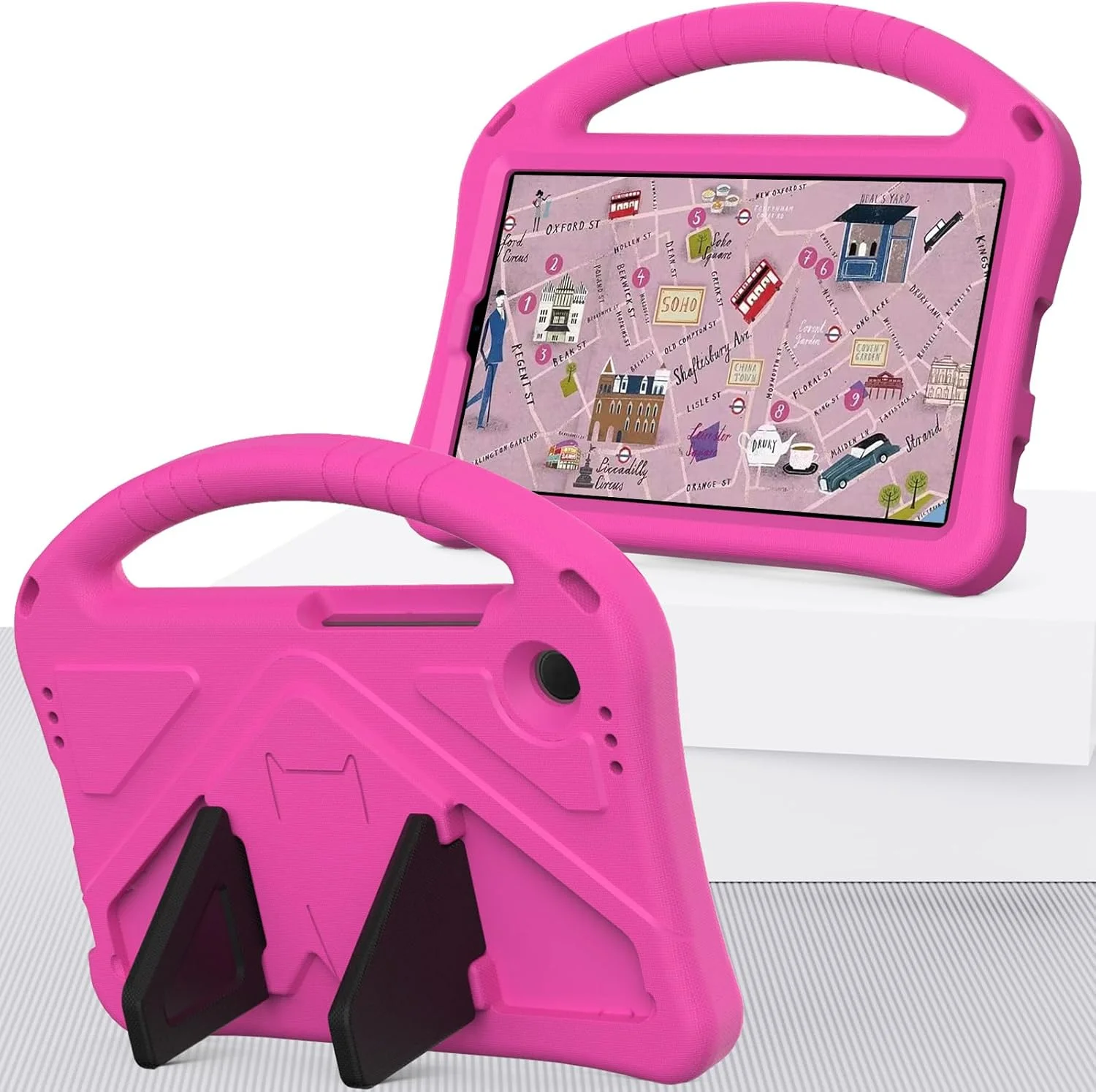 قاب تبلت EabHulie مناسب برای تبلت سامسونگ گلکسی تب A9 سایز 8.7 اینچ 2023، با طراحی کودکانه، مقاوم، سبک وزن، دارای دستگیره و پایه، ضد ضربه، پوشش محافظ - صورتی جیغ