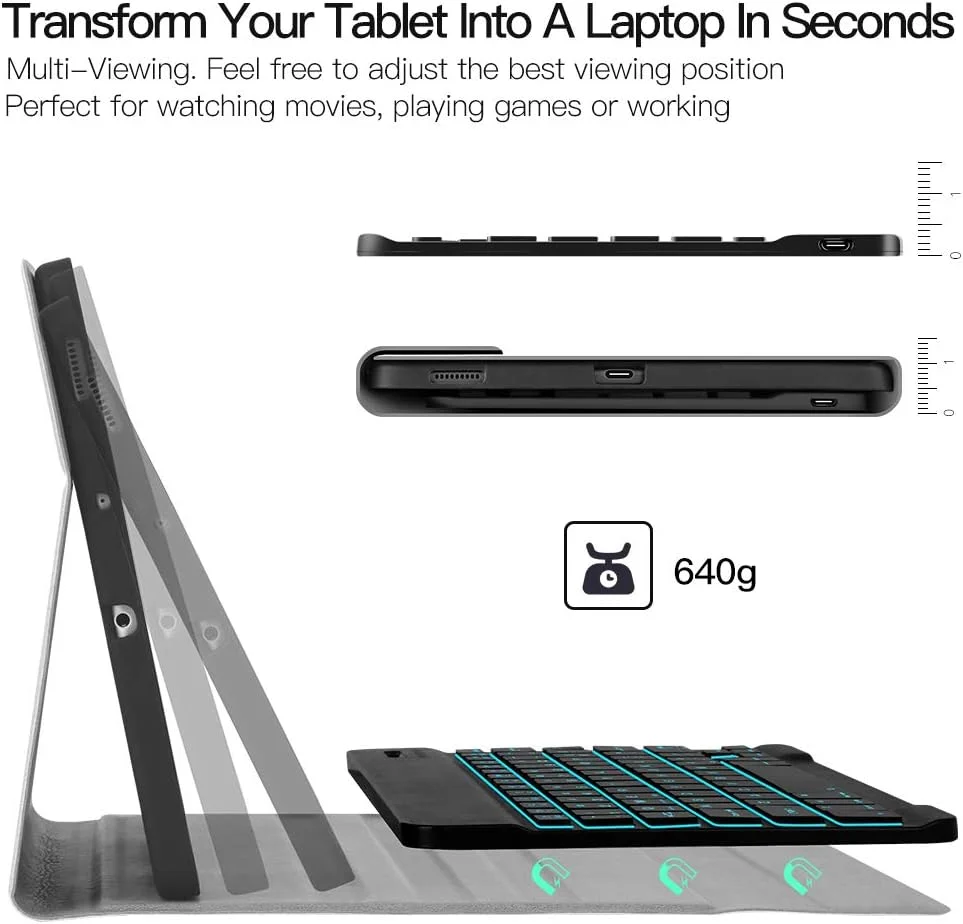 کیبورد کاور JUQITECH برای Samsung Galaxy Tab S6 Lite 10.4 اینچ 2022/2020، کاور تبلت هوشمند و نرم Galaxy Tab S6 Lite SM-P610/P613/P615/P619 با کیبورد بی سیم جداشدنی و جای قلم S، مشکی