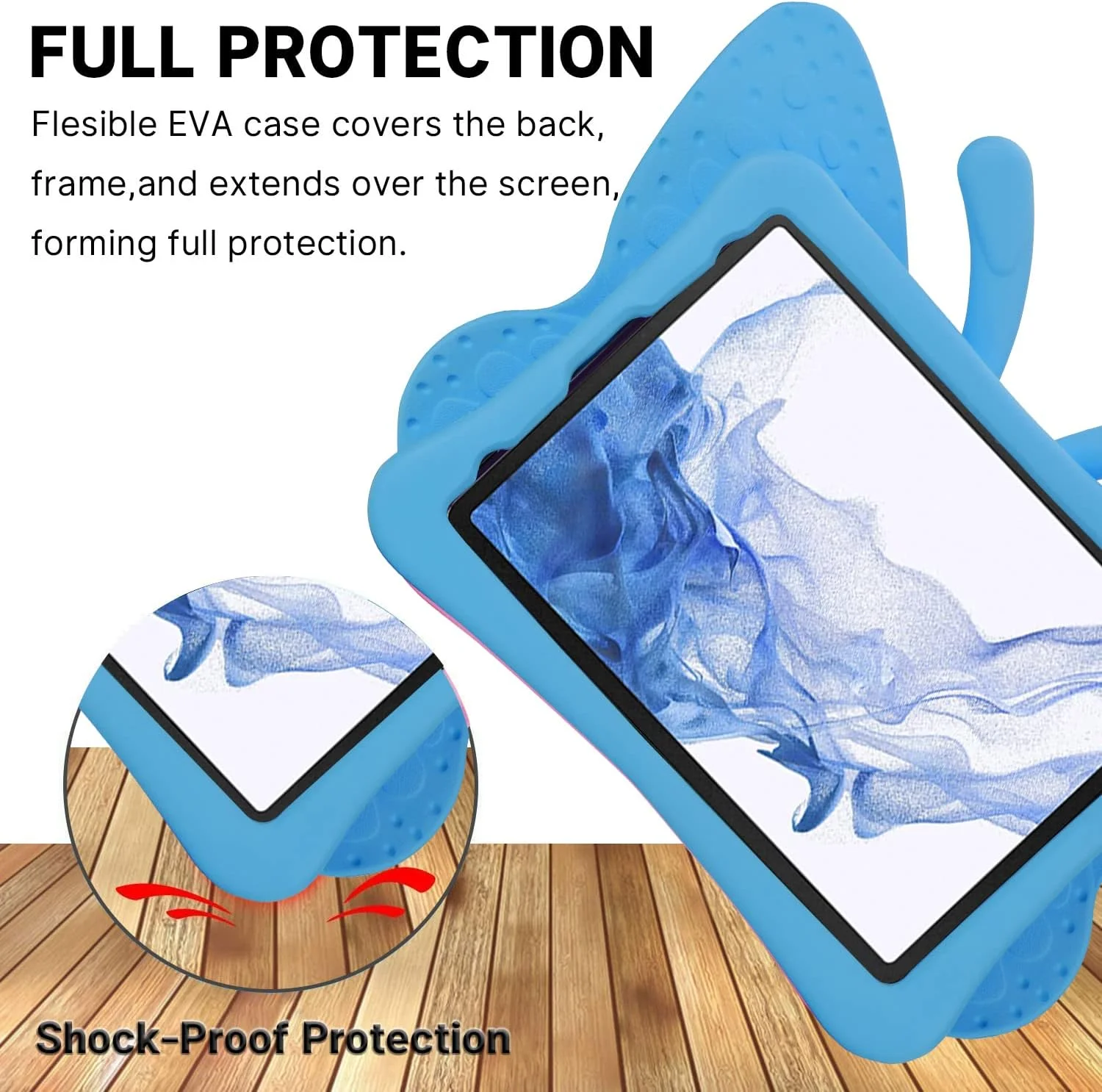 کیف تبلت کودکانه سازگار با Samsung Galaxy Tab A9 Plus A9+ X210 11 اینچی، طرح پروانه زیبا، فوم EVA، پوشش کامل، مقاوم و ضد ضربه، آبی