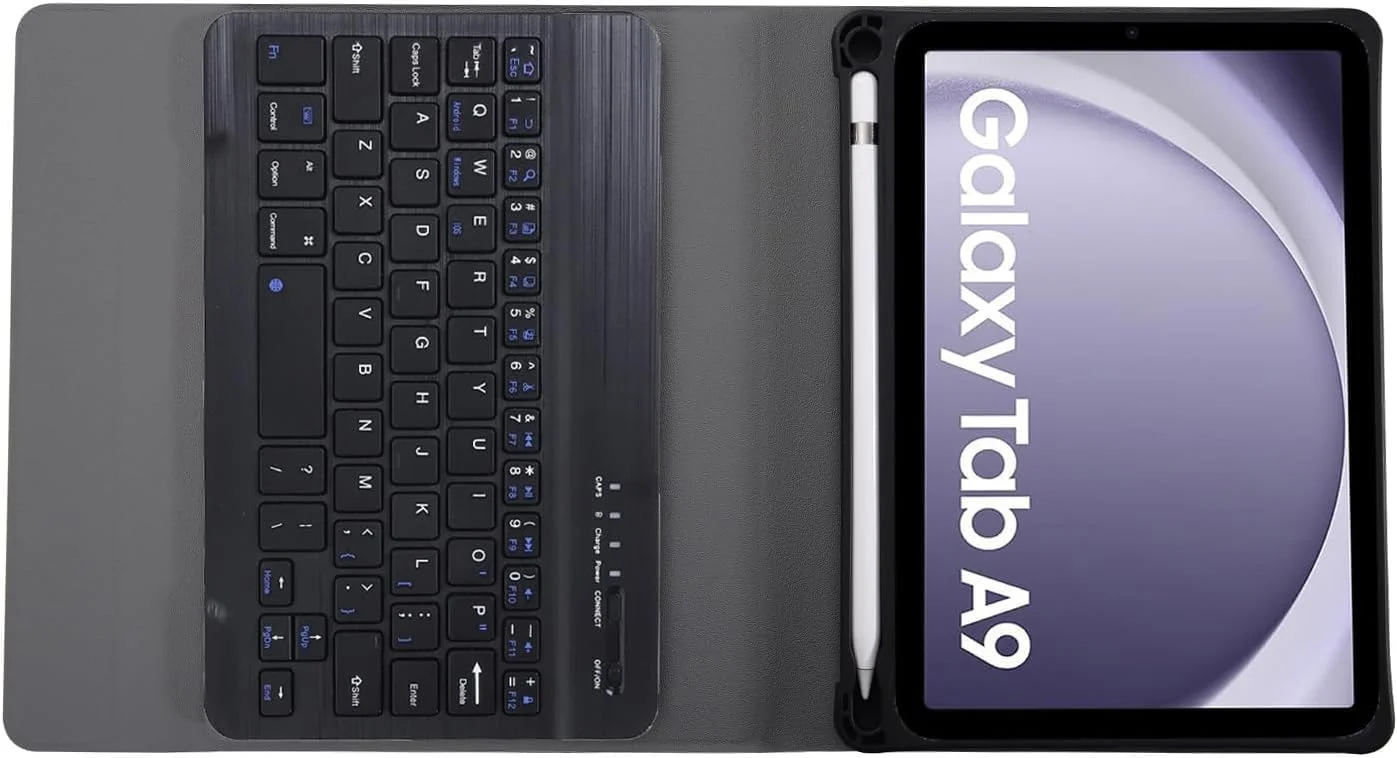 کیبورد کاور برای تبلت سامسونگ گلکسی تب A9 8.7 اینچ 2023 مدل SM-X110 / SM-X115 به همراه جای قلم S Pen، کاور محافظ با کیبورد وایرلس جداشدنی برای سامسونگ گلکسی تب A9 8.7 اینچ 2023 - مشکی